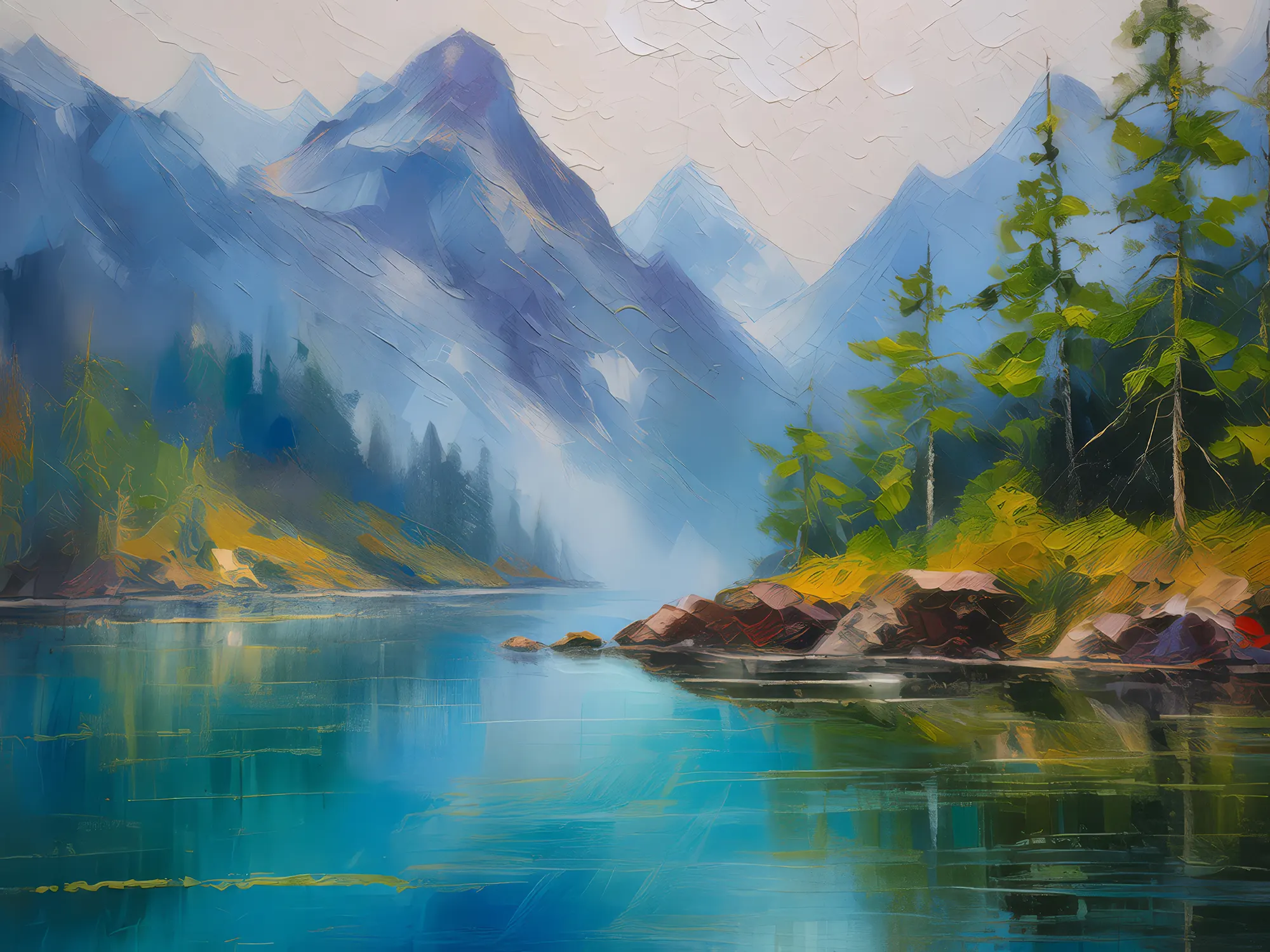 Painting: Misty Alpine Lake