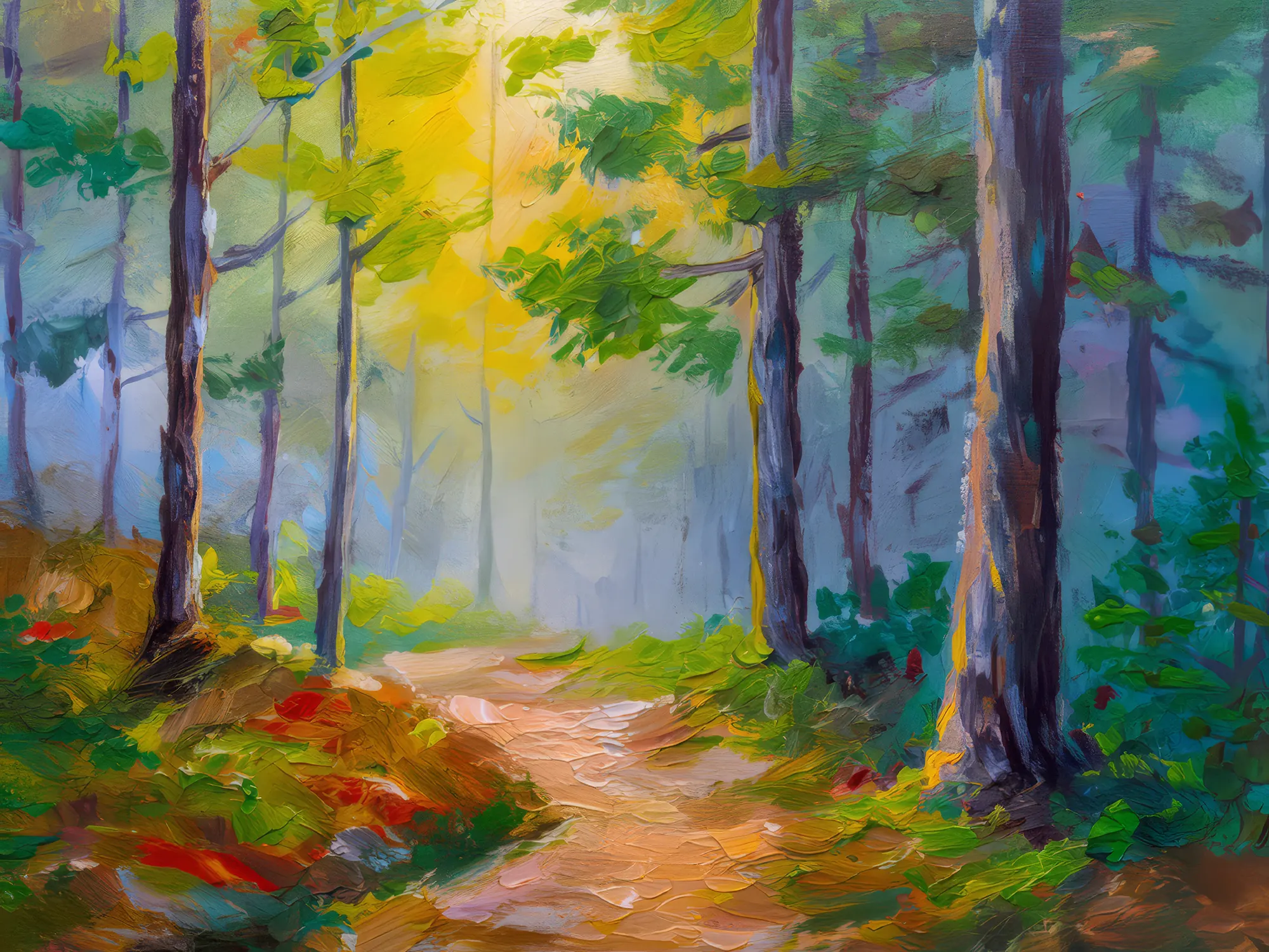 Painting: Misty Forest Trail at Dawn