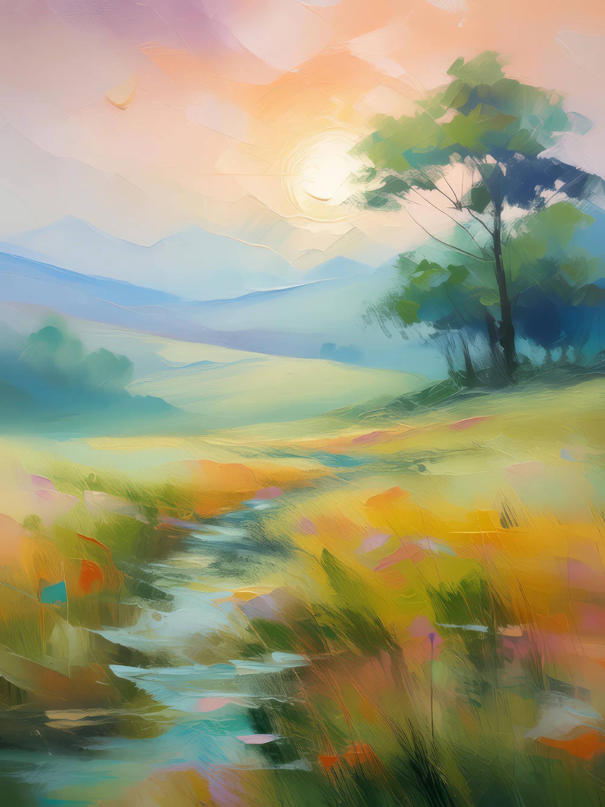 Painting: Misty Morning in Grassland