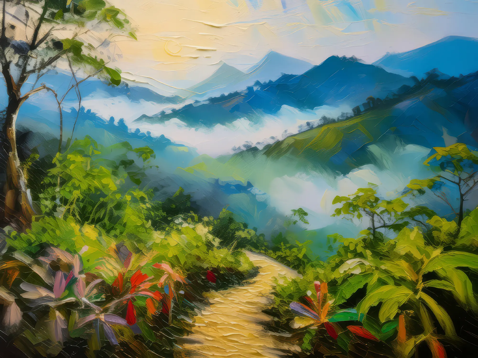 Painting: Misty Morning on Mountain Path