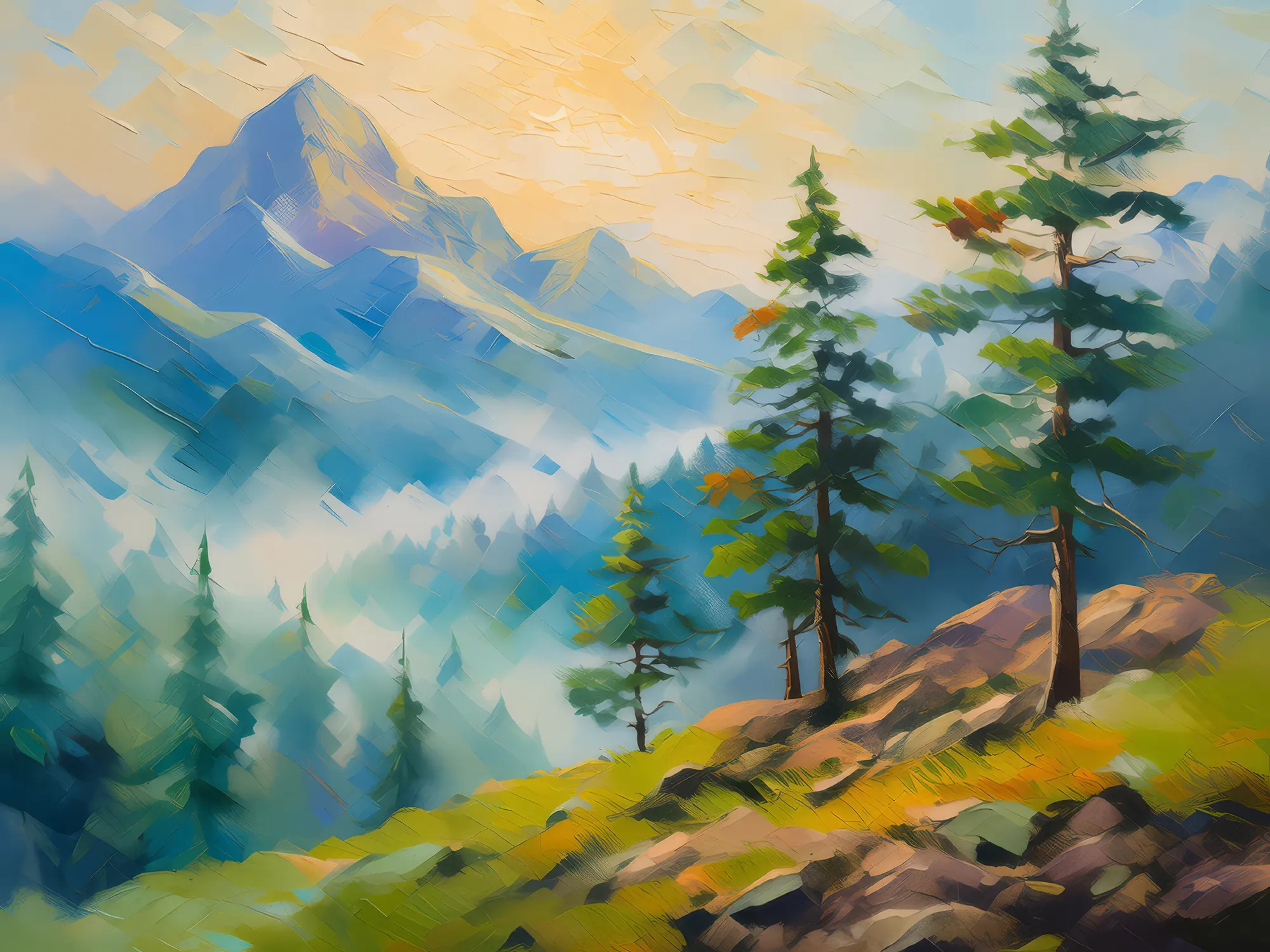 Painting: Misty Plateau Pine Forest