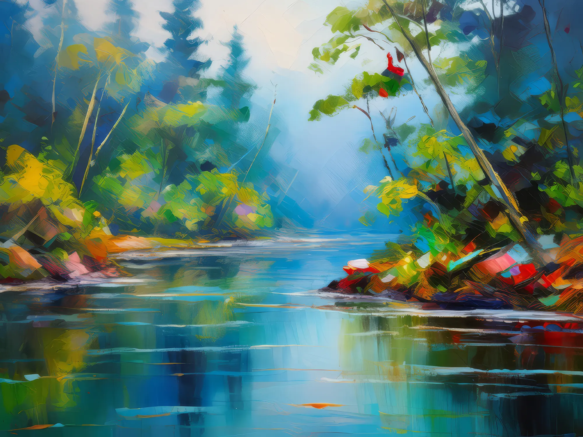 Painting: Misty River Through Boreal Jungle