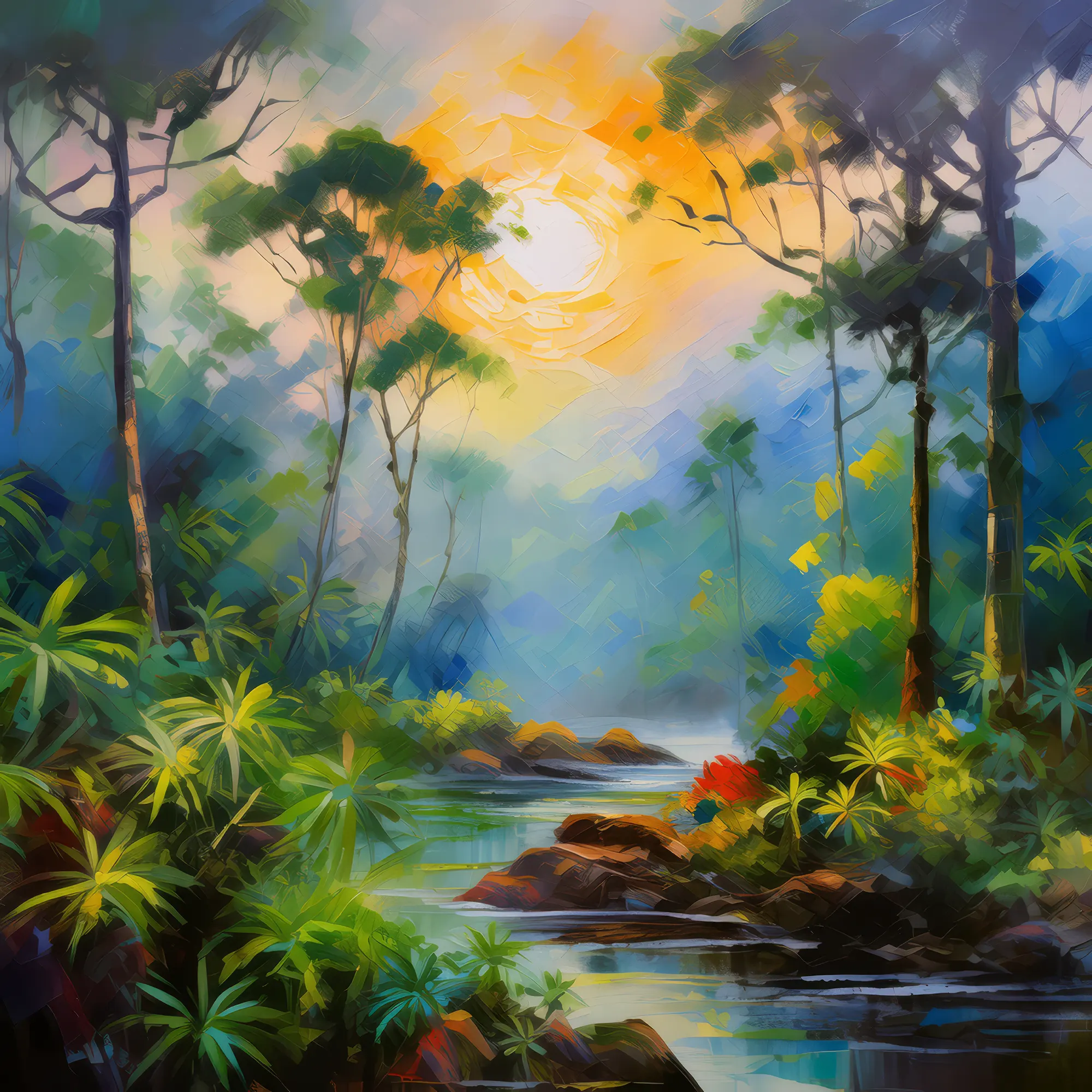 Painting: Misty Veil Over the Jungle