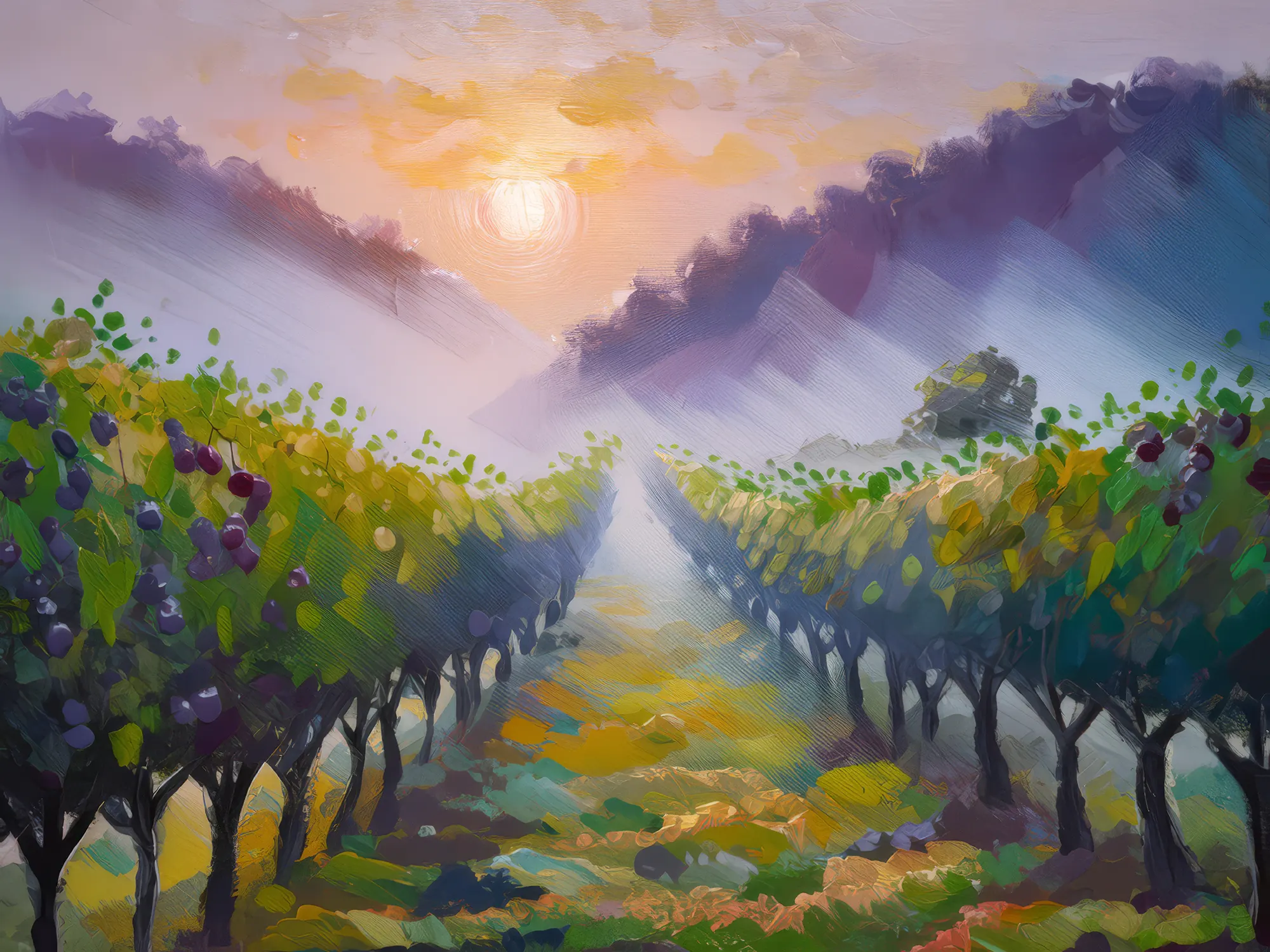 Painting: Misty Vineyard Morning
