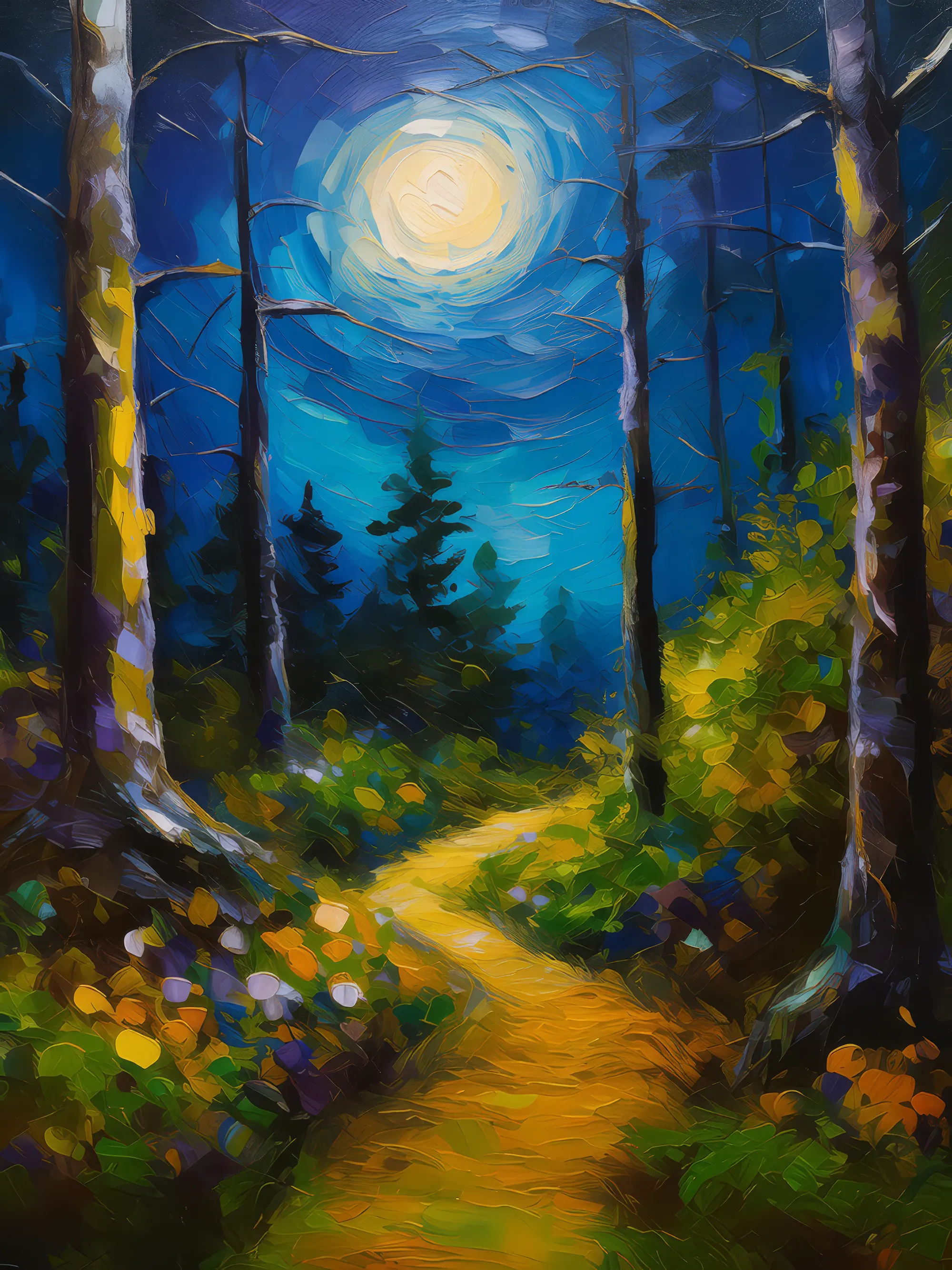 Painting: Moonlight Forest Path