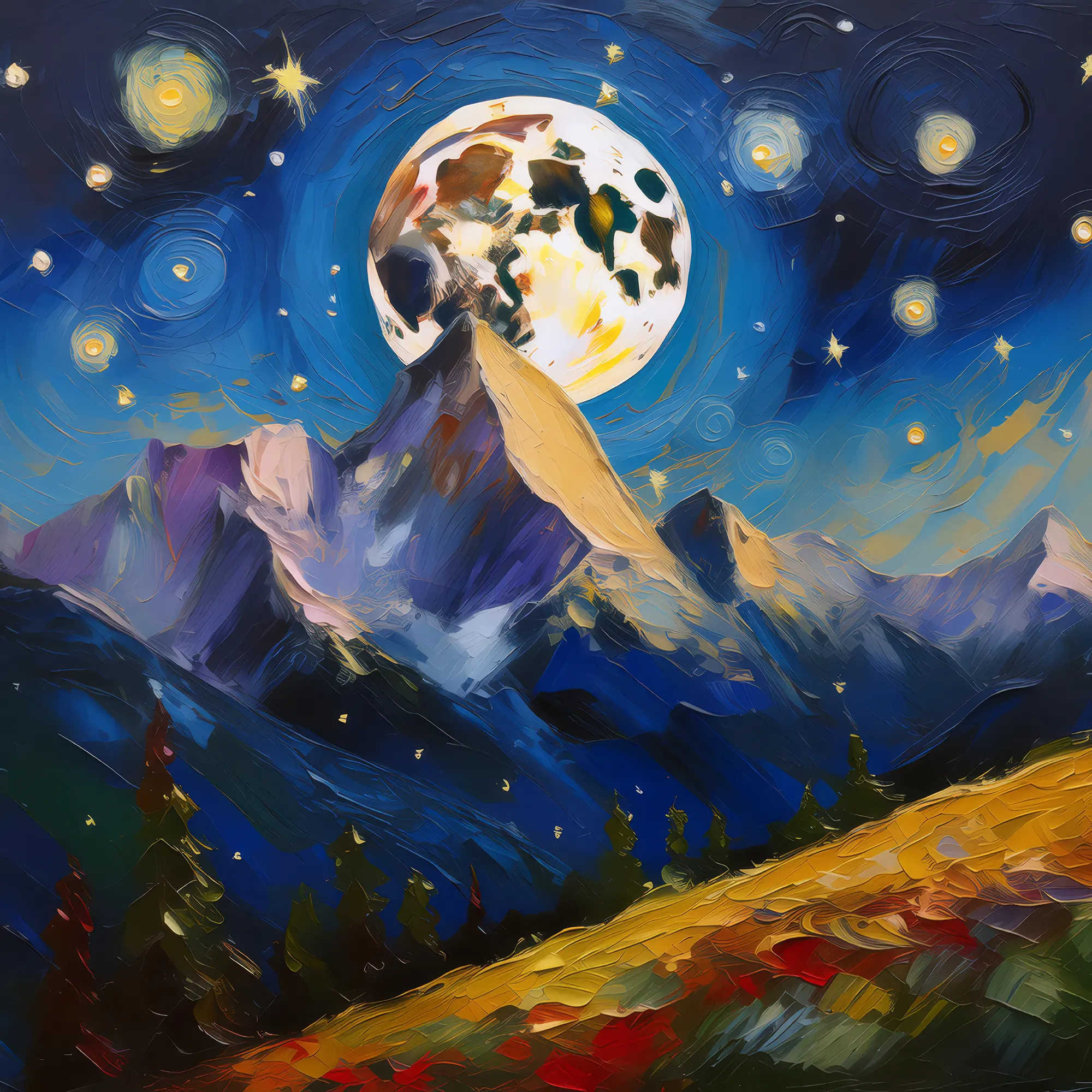 Painting: Moonlight on Alpine Peaks