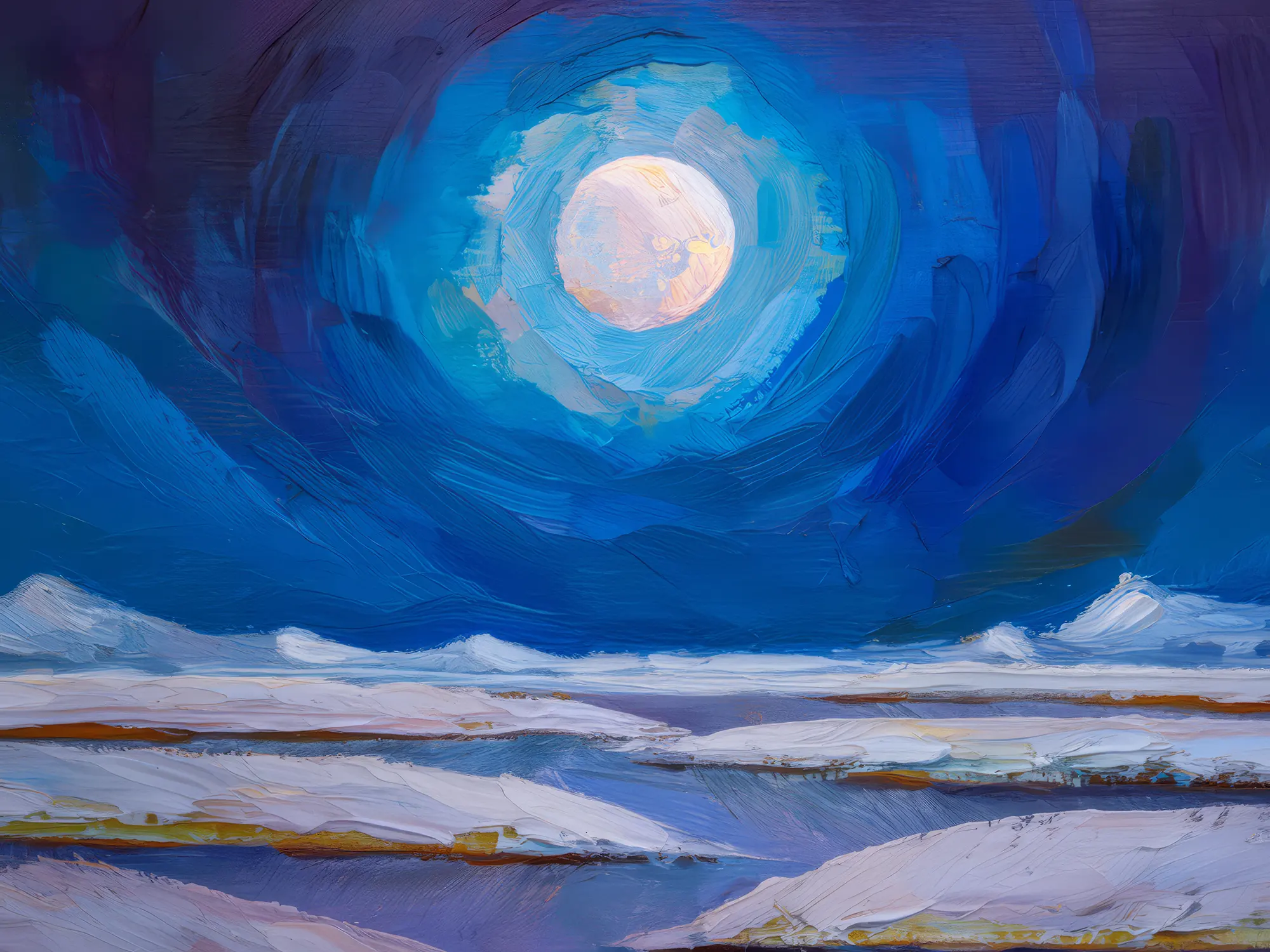 Painting: Moonlit Arctic Desert Scene