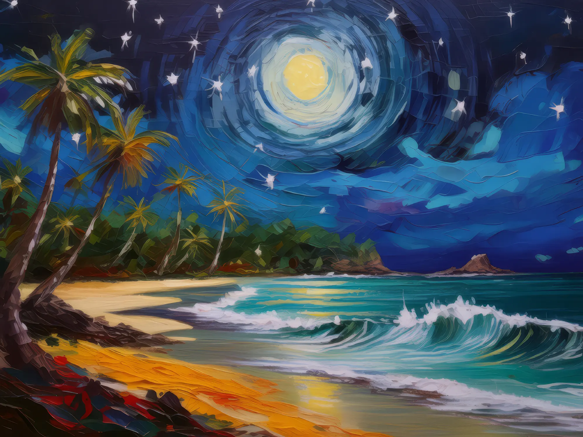 Painting: Moonlit Beach Island