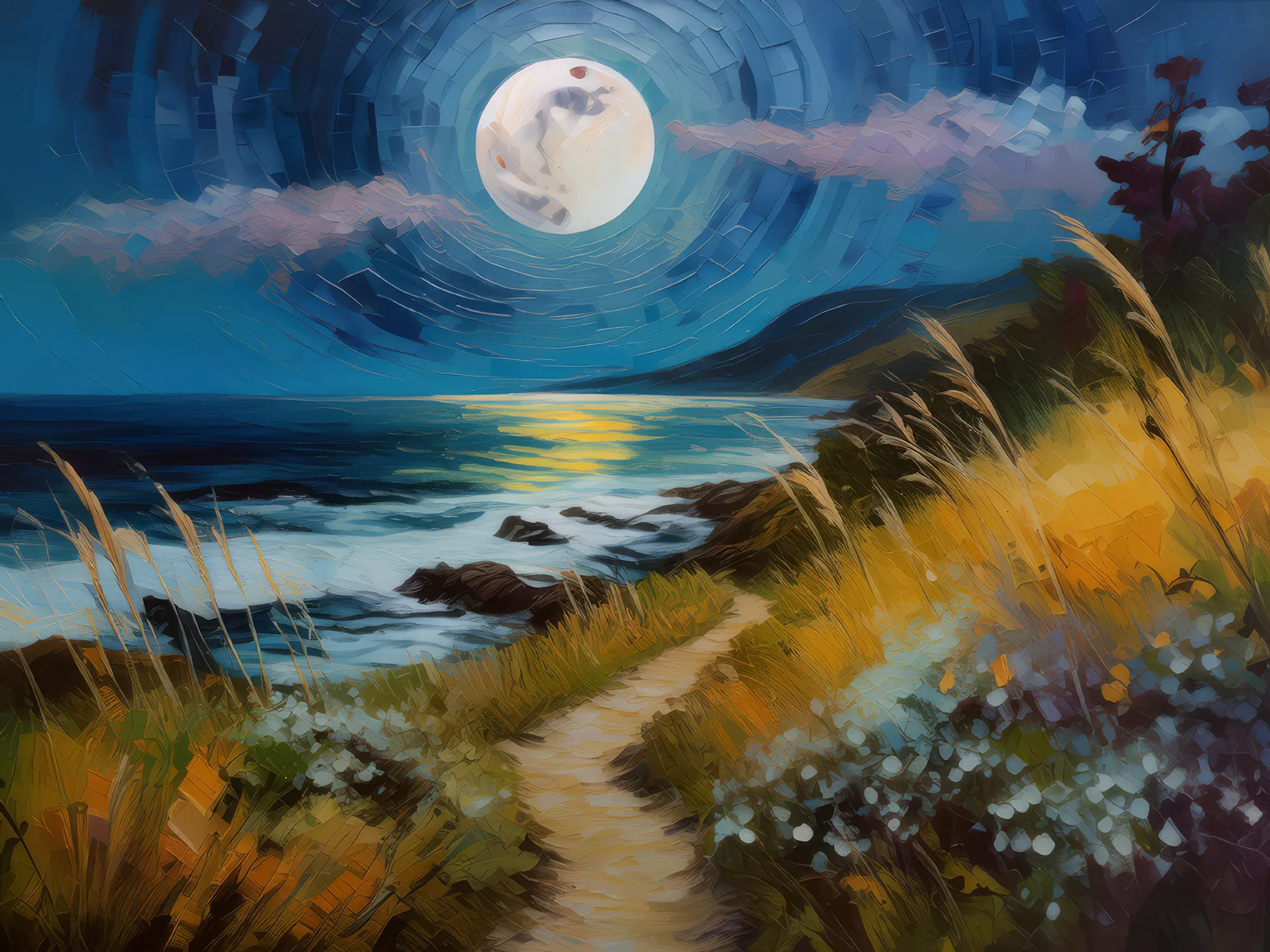 Painting: Moonlit Coastal Path
