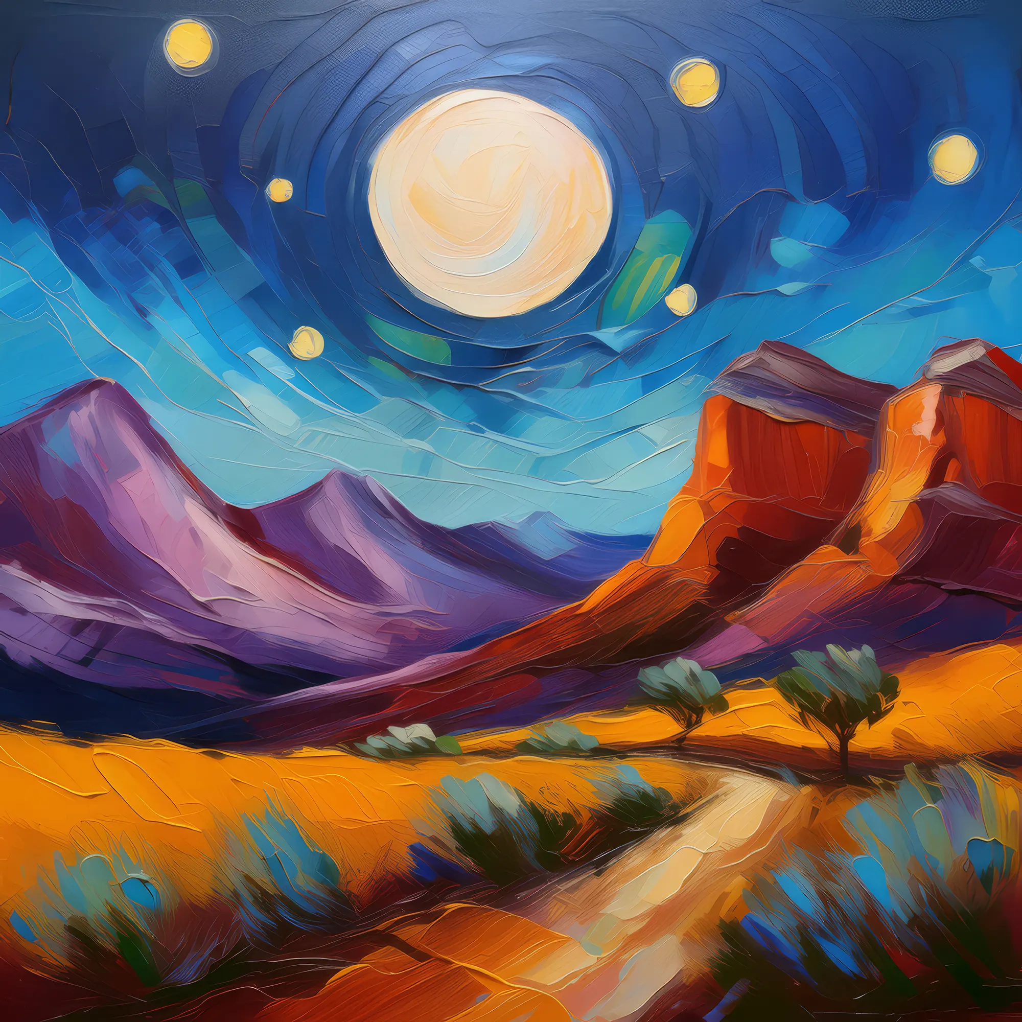 Painting: Moonlit Desert Mountains