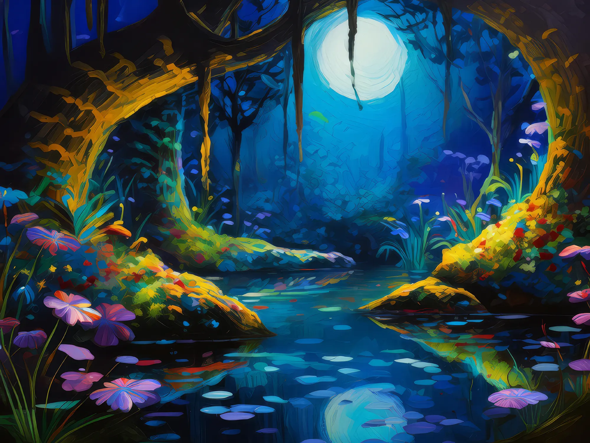 Painting: Moonlit Forest Grotto