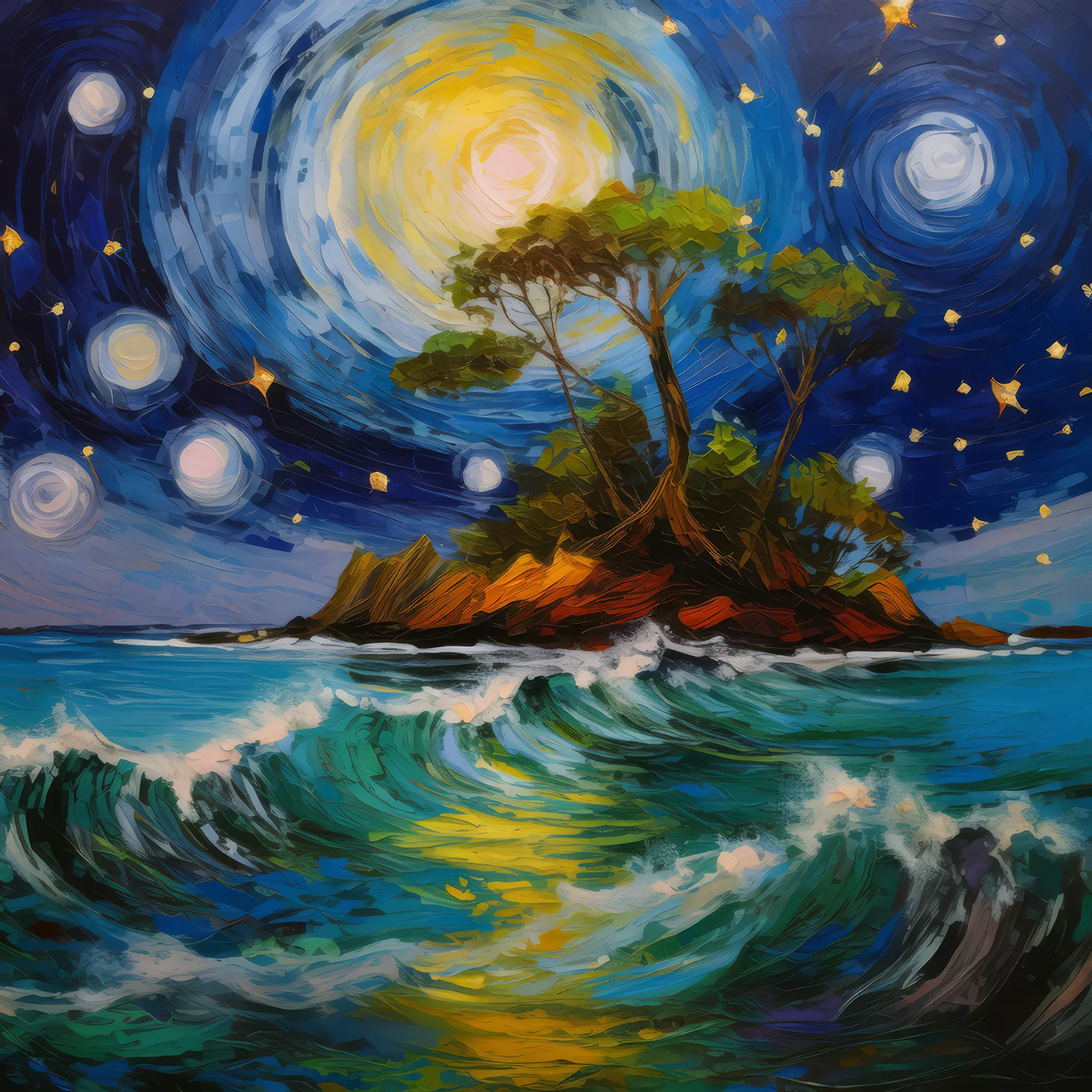 Painting: Moonlit Lagoon Island