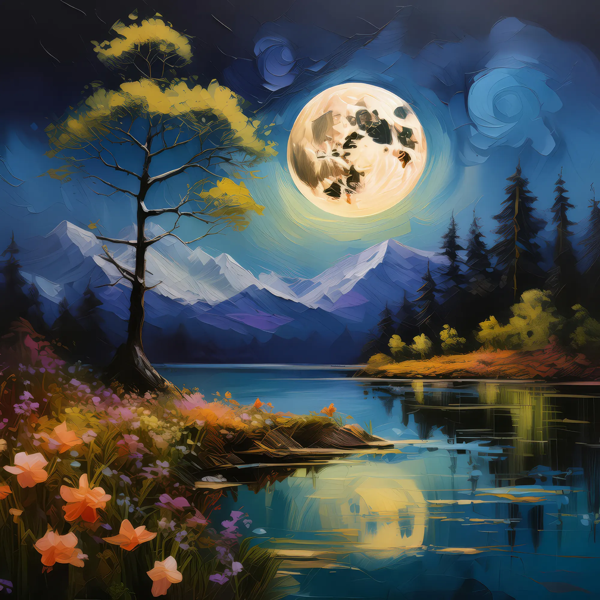 Painting: Moonlit Lake Serenity