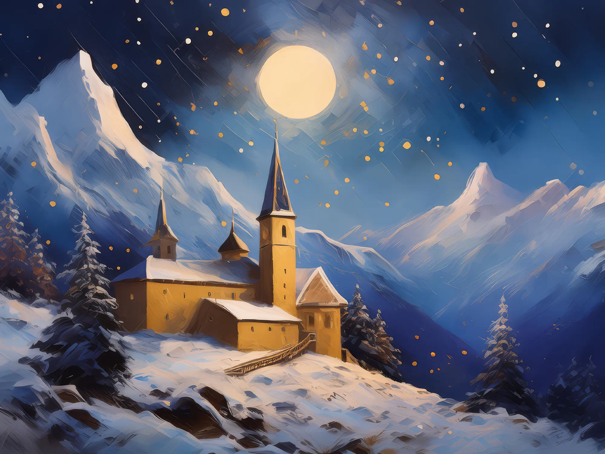 Painting: Moonlit Monastery in the Mountains