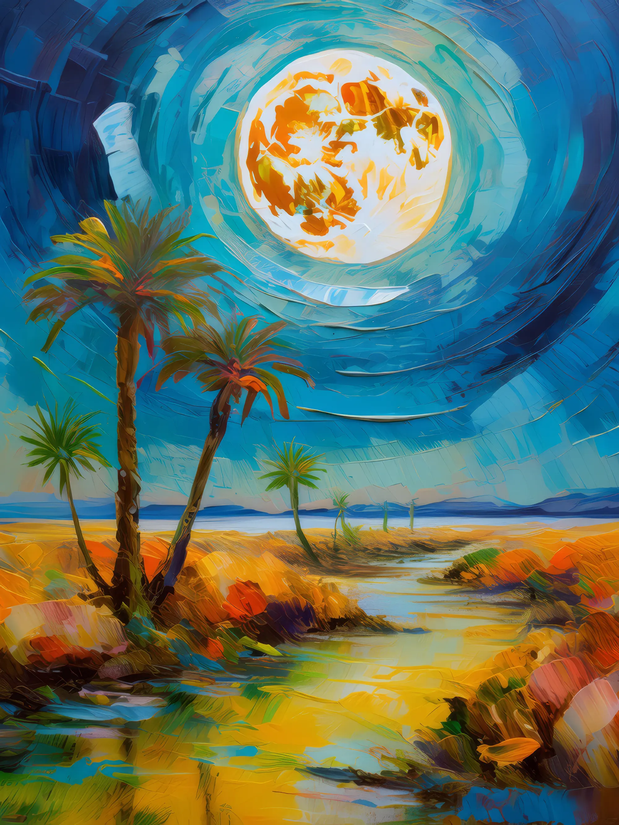 Painting: Moonlit Oasis in Ocean Desert