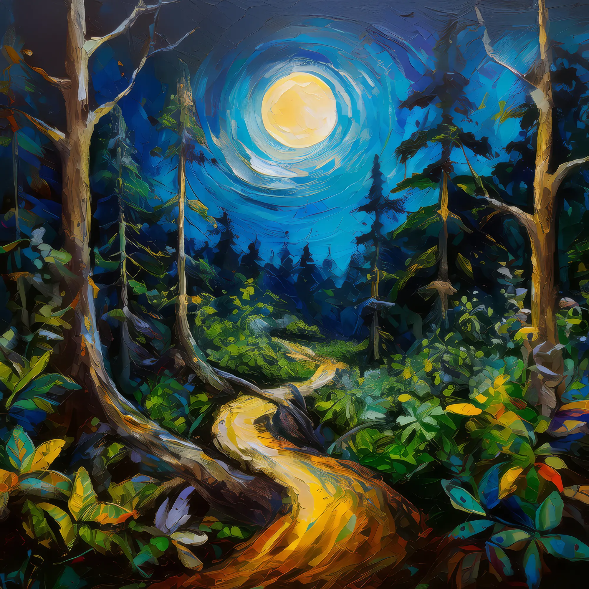Painting: Moonlit Trails in Boreal Jungle