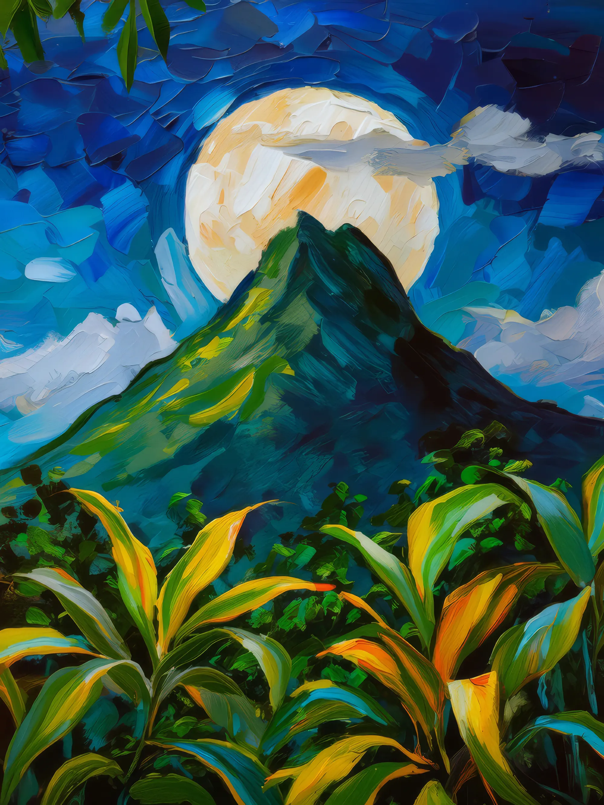 Painting: Moonlit Tropical Mountain