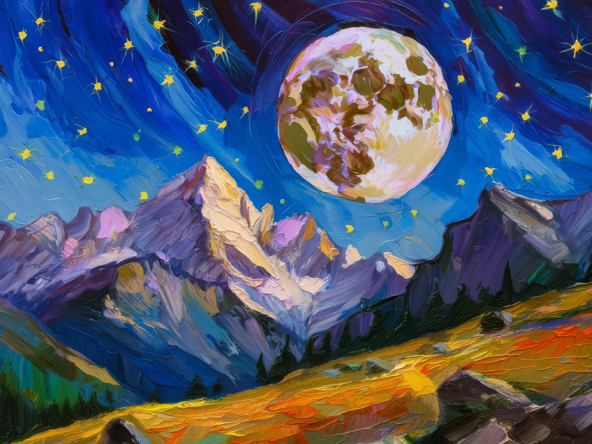 Painting: Moonrise in Alpine Terrain