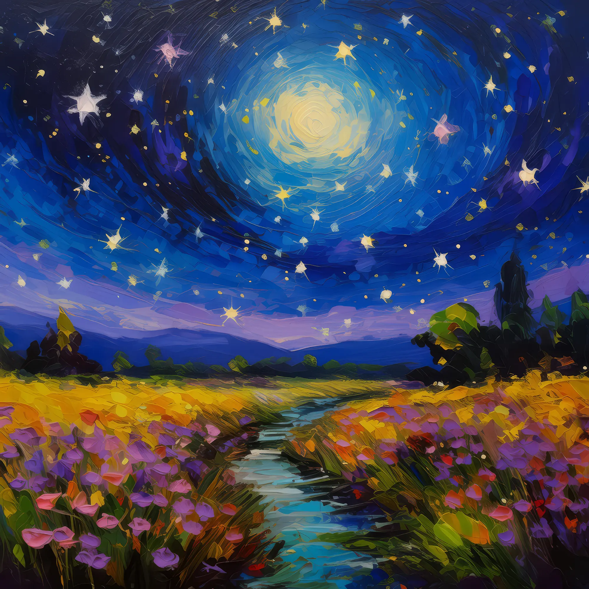 Painting: Moorland Under Starry Sky