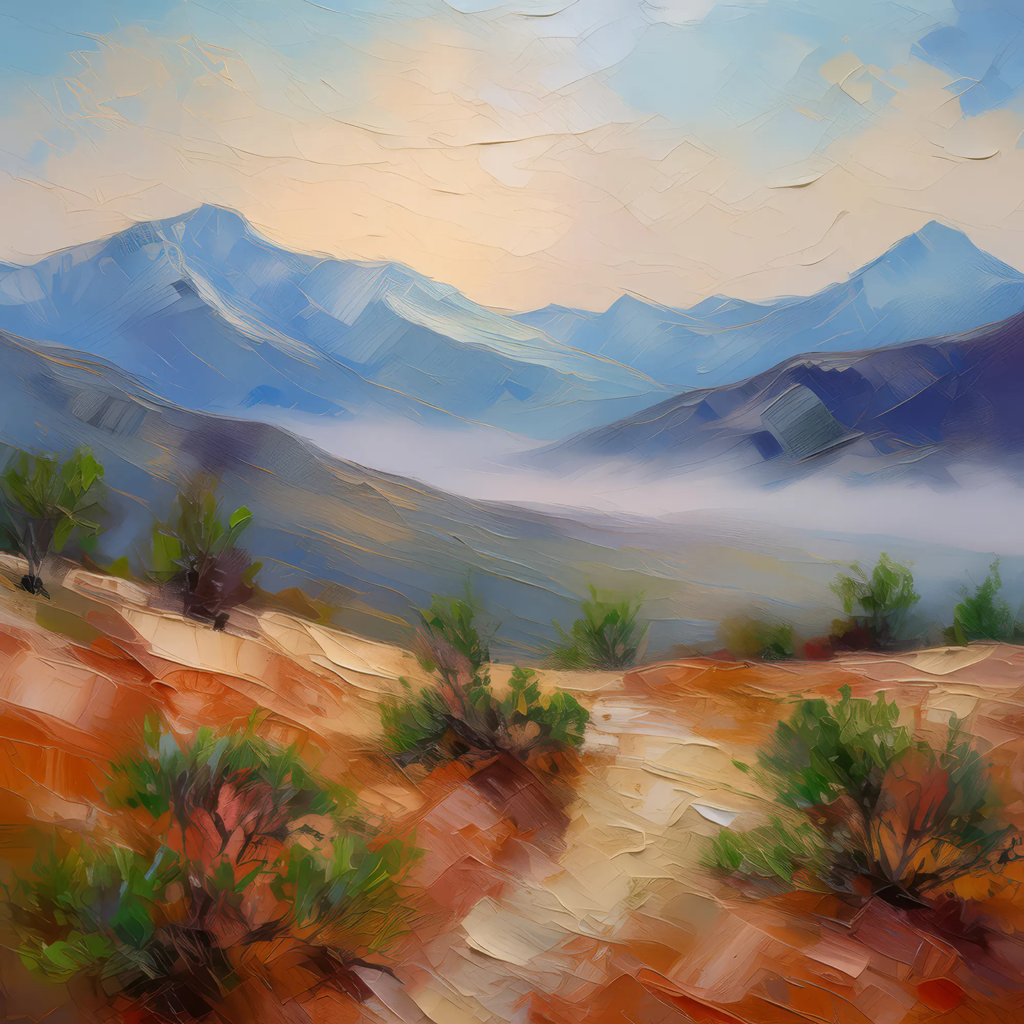 Painting: Morning Mist in Alpine Desert