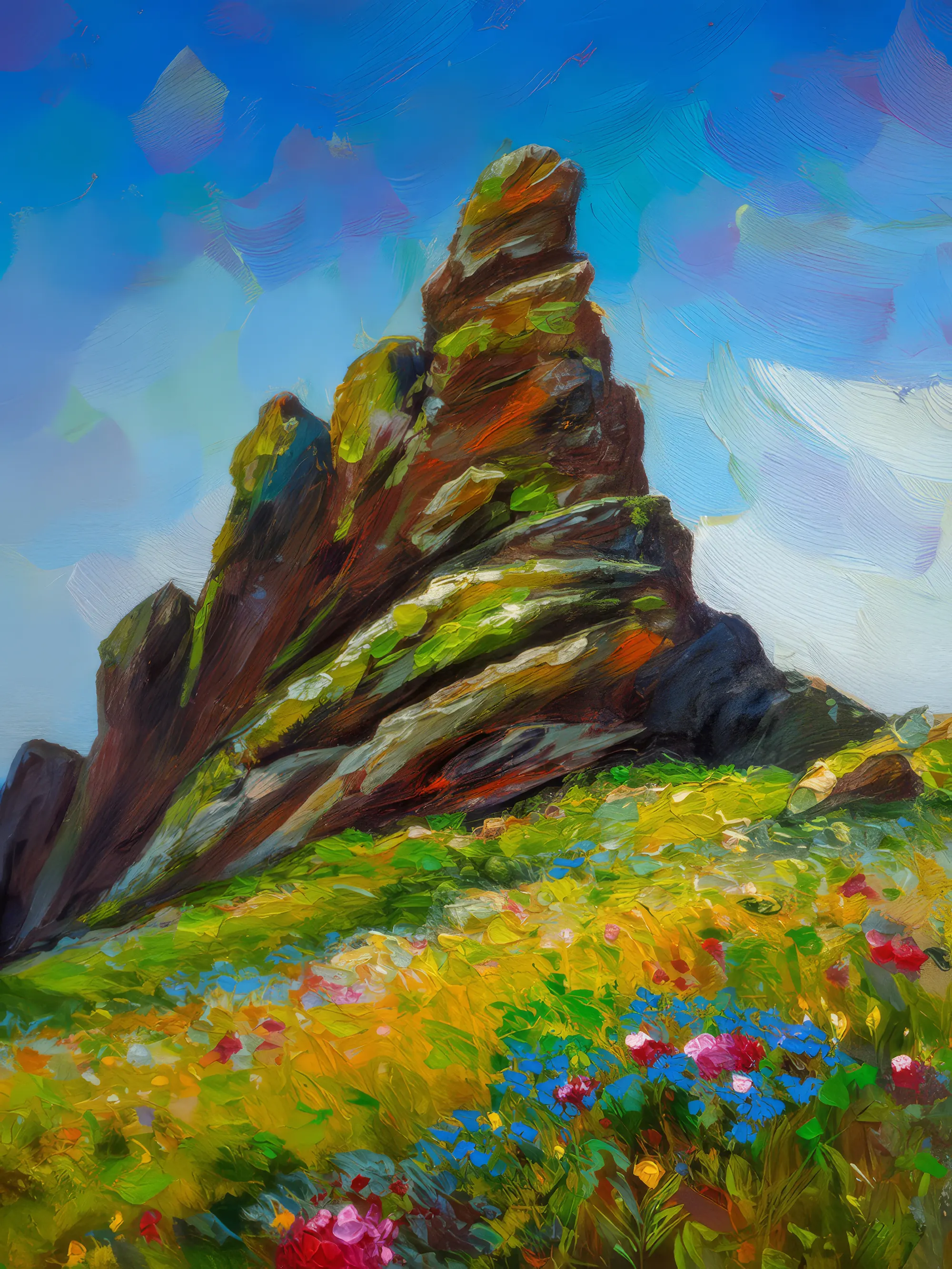 Painting: Mossy Rock Formation