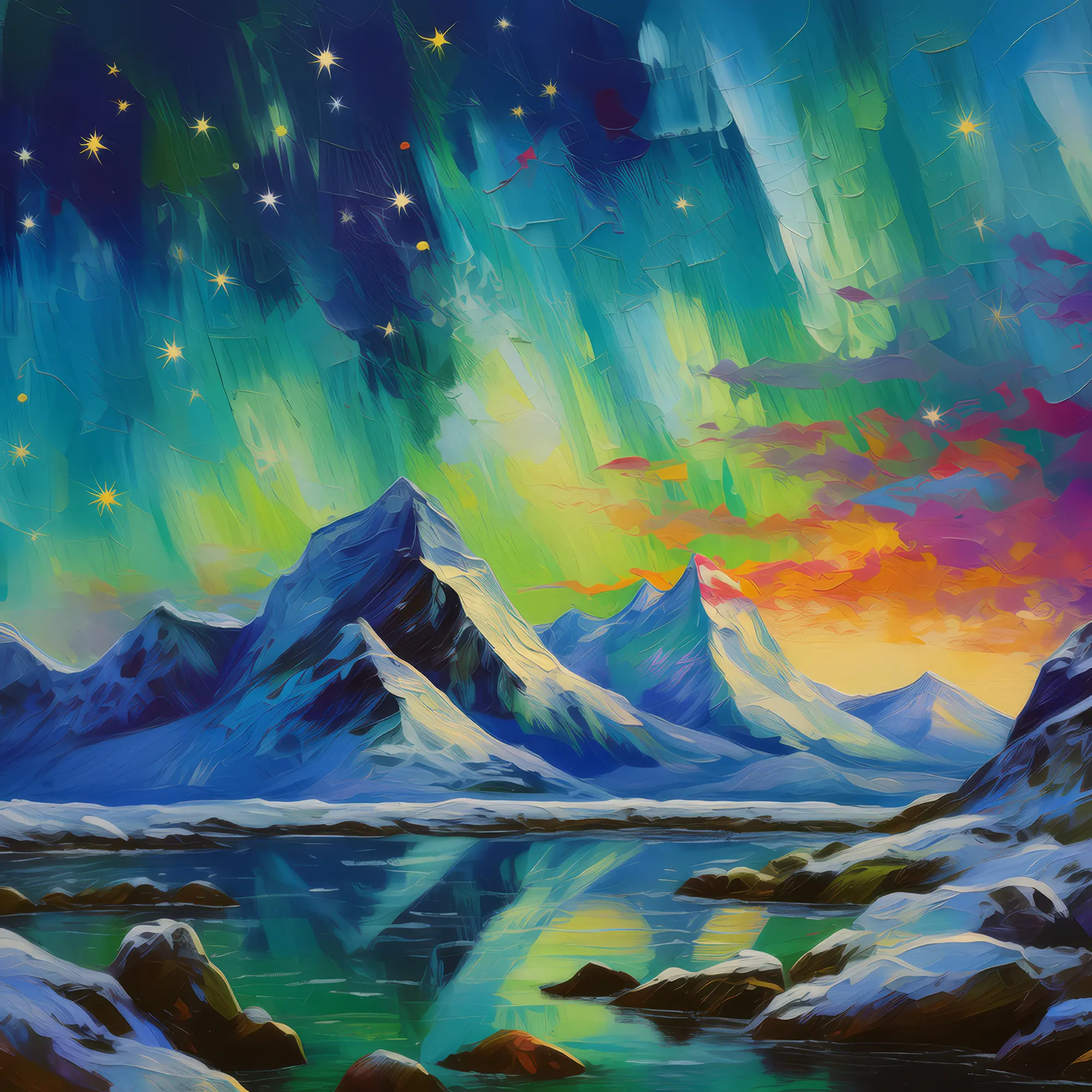 Painting: Mountain Aurora Borealis