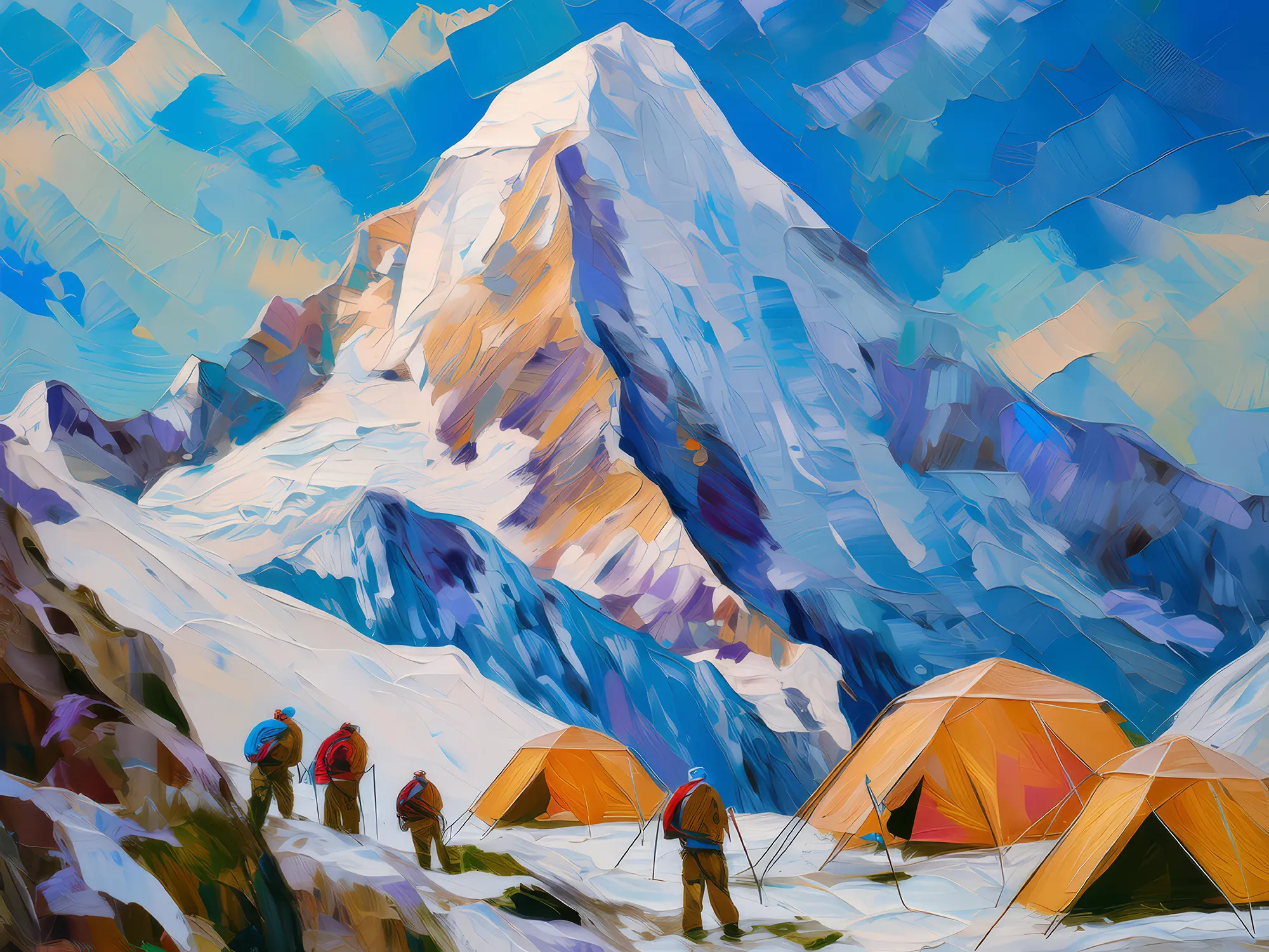 Painting: Mountain Climbers at Base Camp