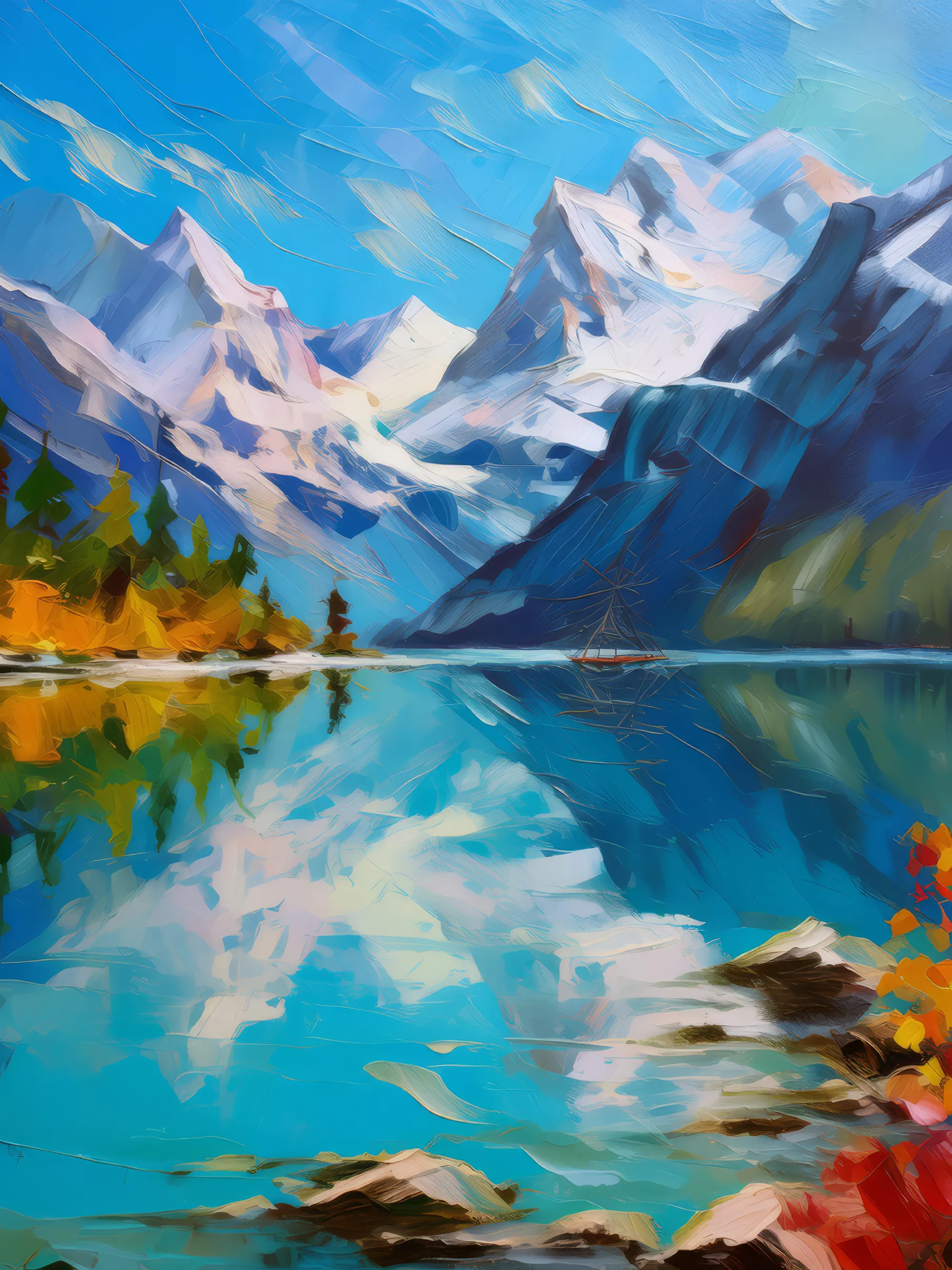 Painting: Mountain Lagoon Reflection