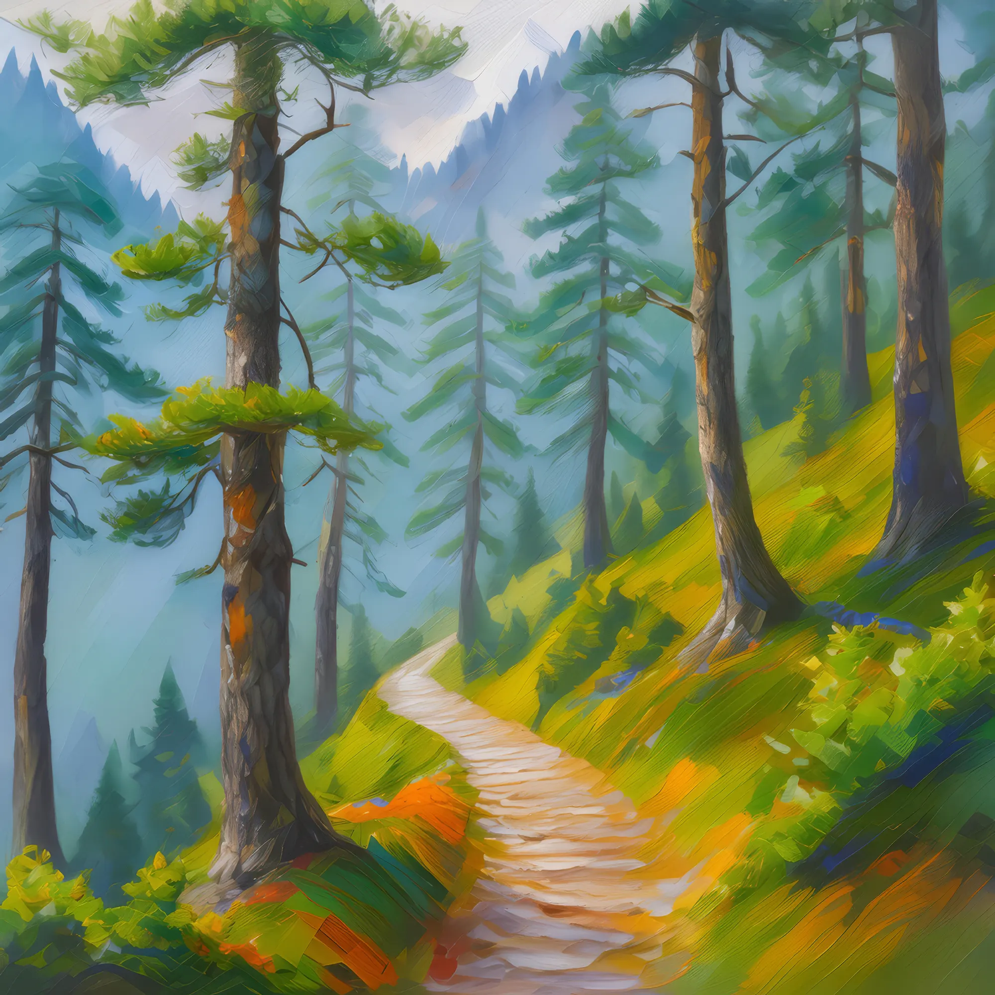 Painting: Mysterious Alpine Forest Path