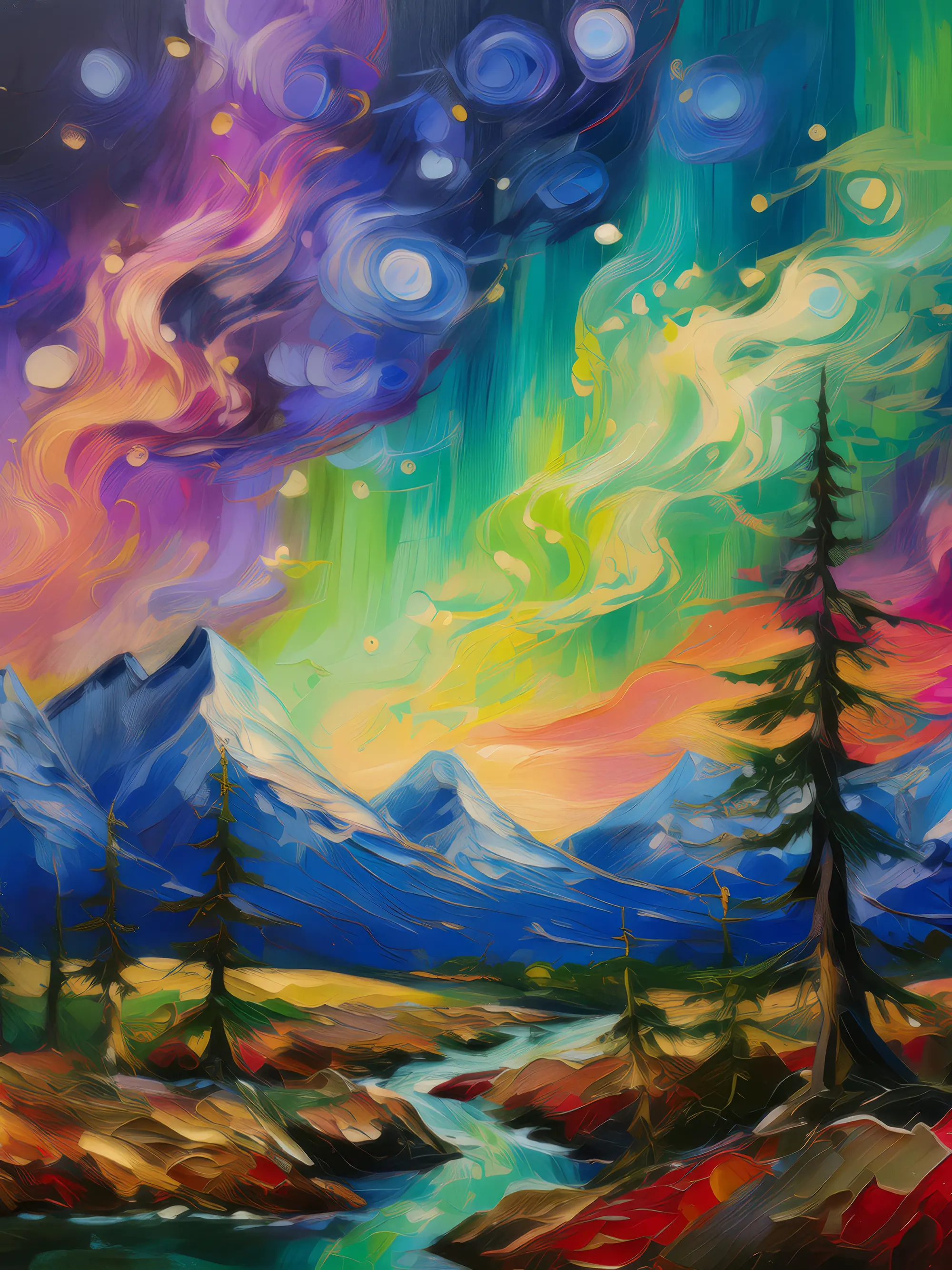 Painting: Mystic Aurora in Boreal Desert