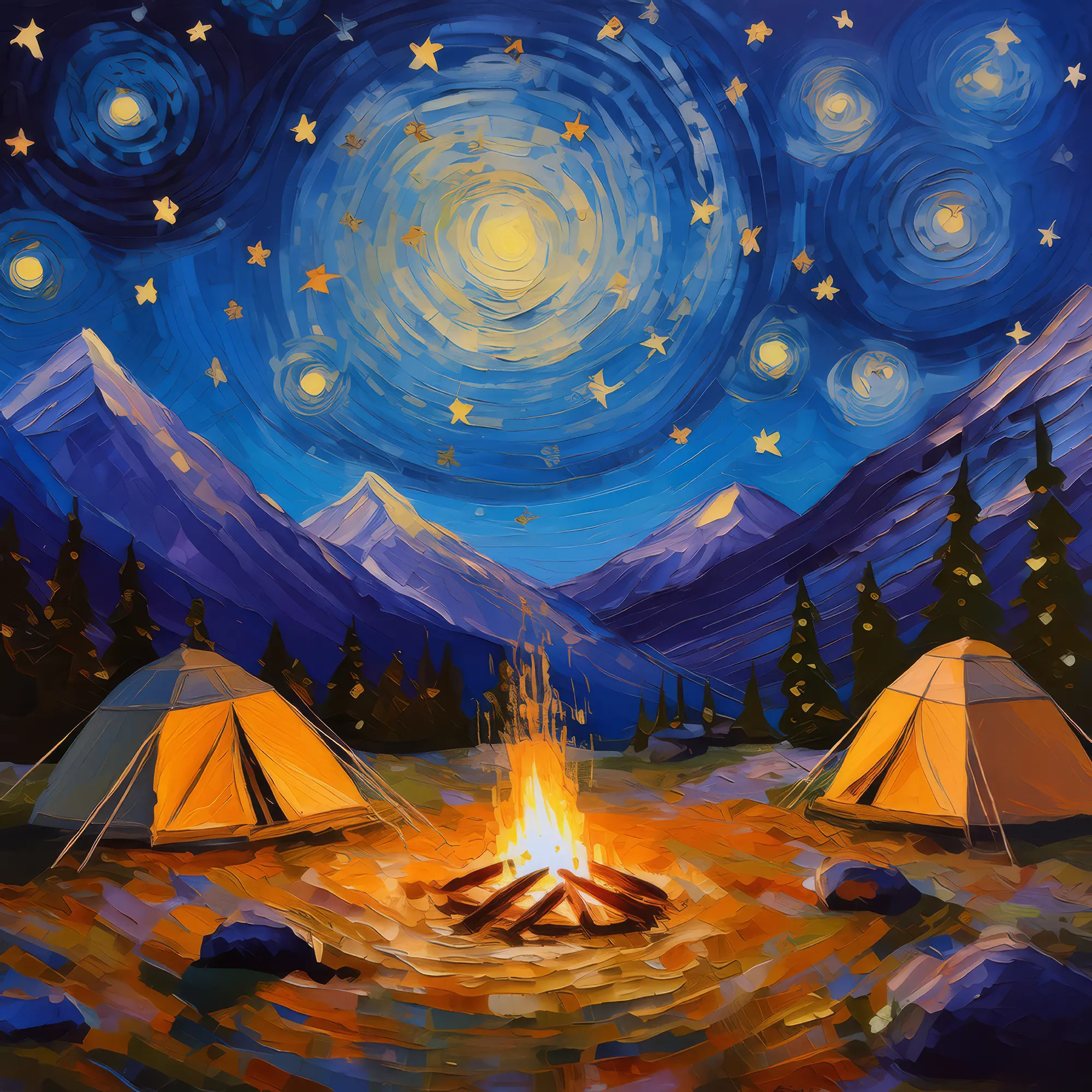 Painting: Night Camp Alpine Desert