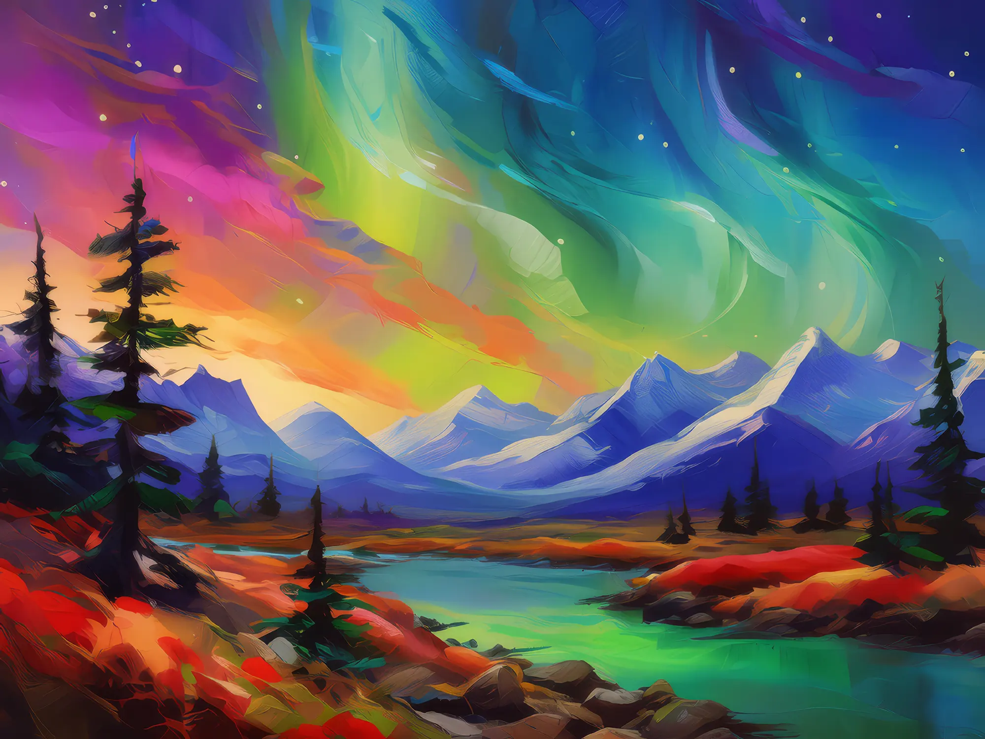 Painting: Night Lights in Boreal Desert