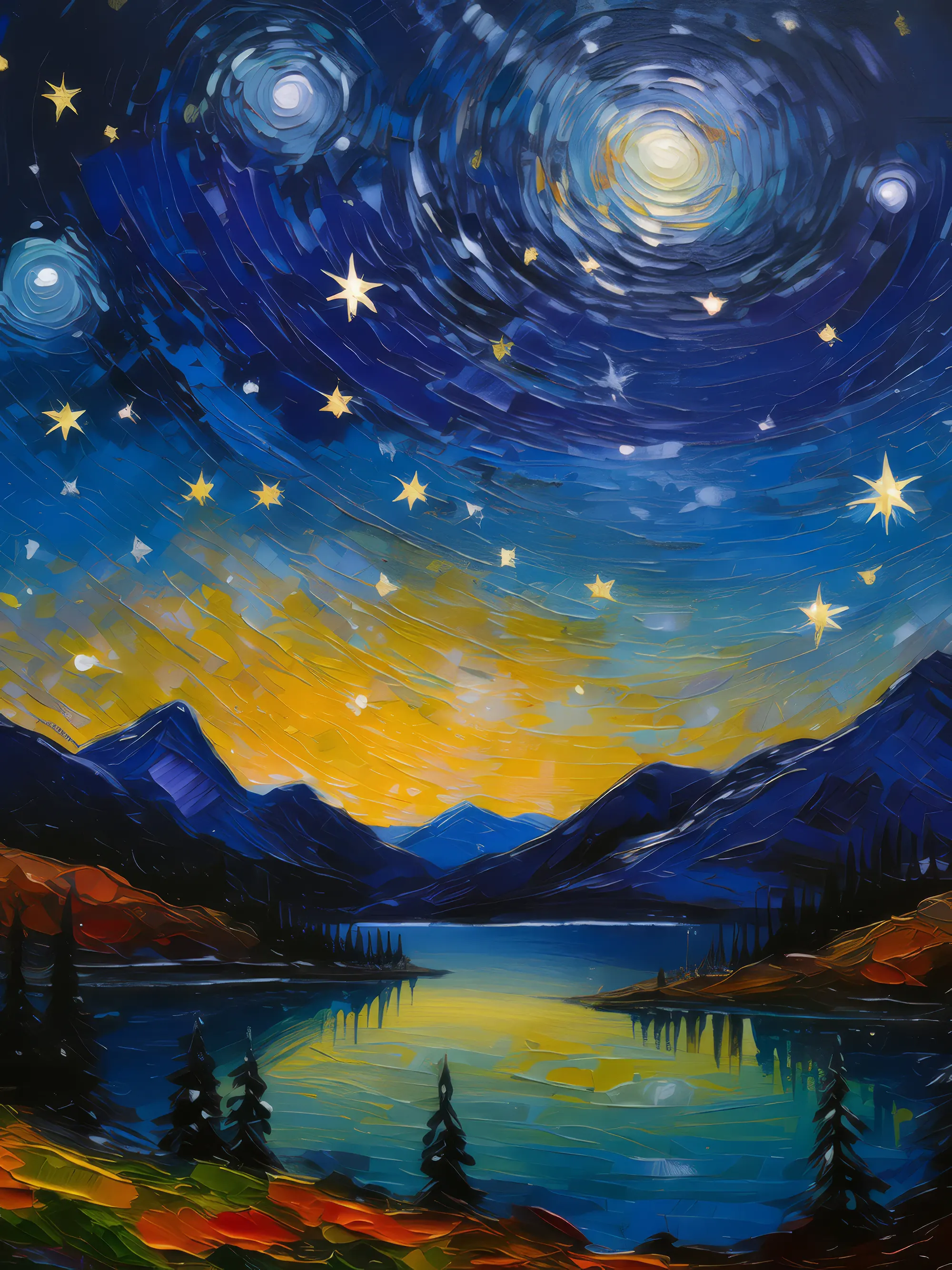 Painting: Night Sky Over Alps