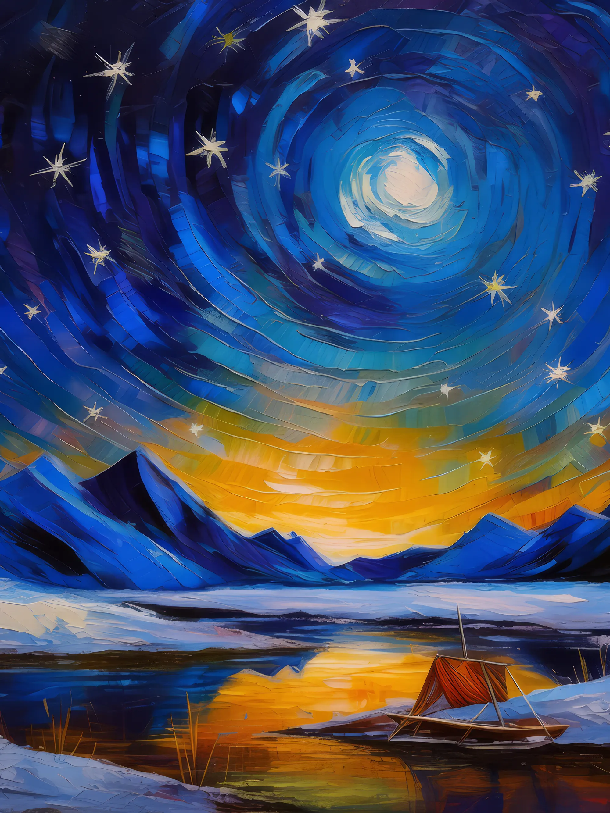 Painting: Night Sky Over Arctic Desert