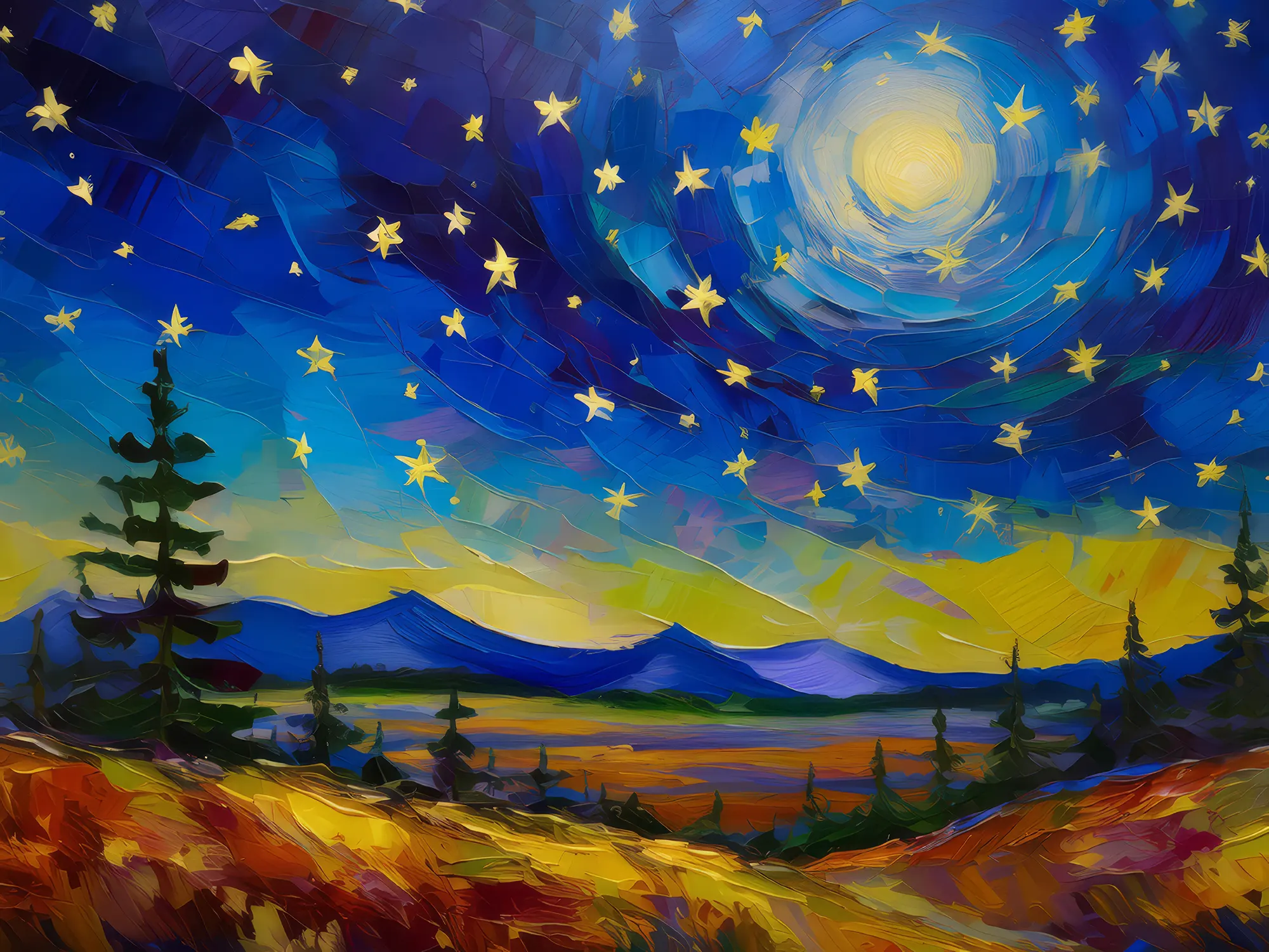 Painting: Night Sky Over Boreal Desert