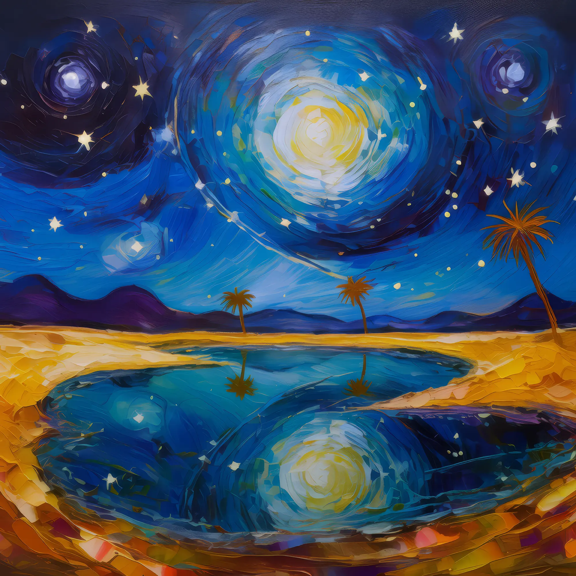 Painting: Night Sky Reflections in Ocean Desert