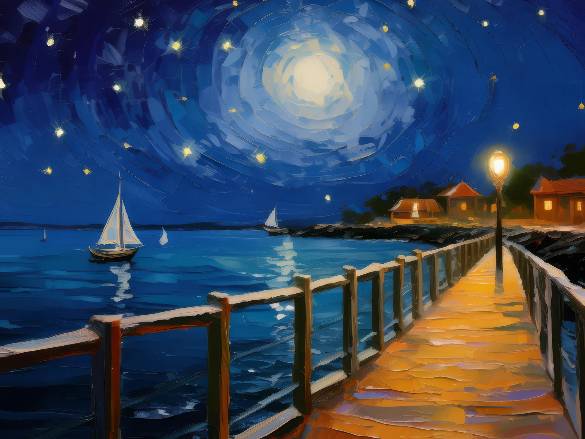 Painting: Night View from a Pier