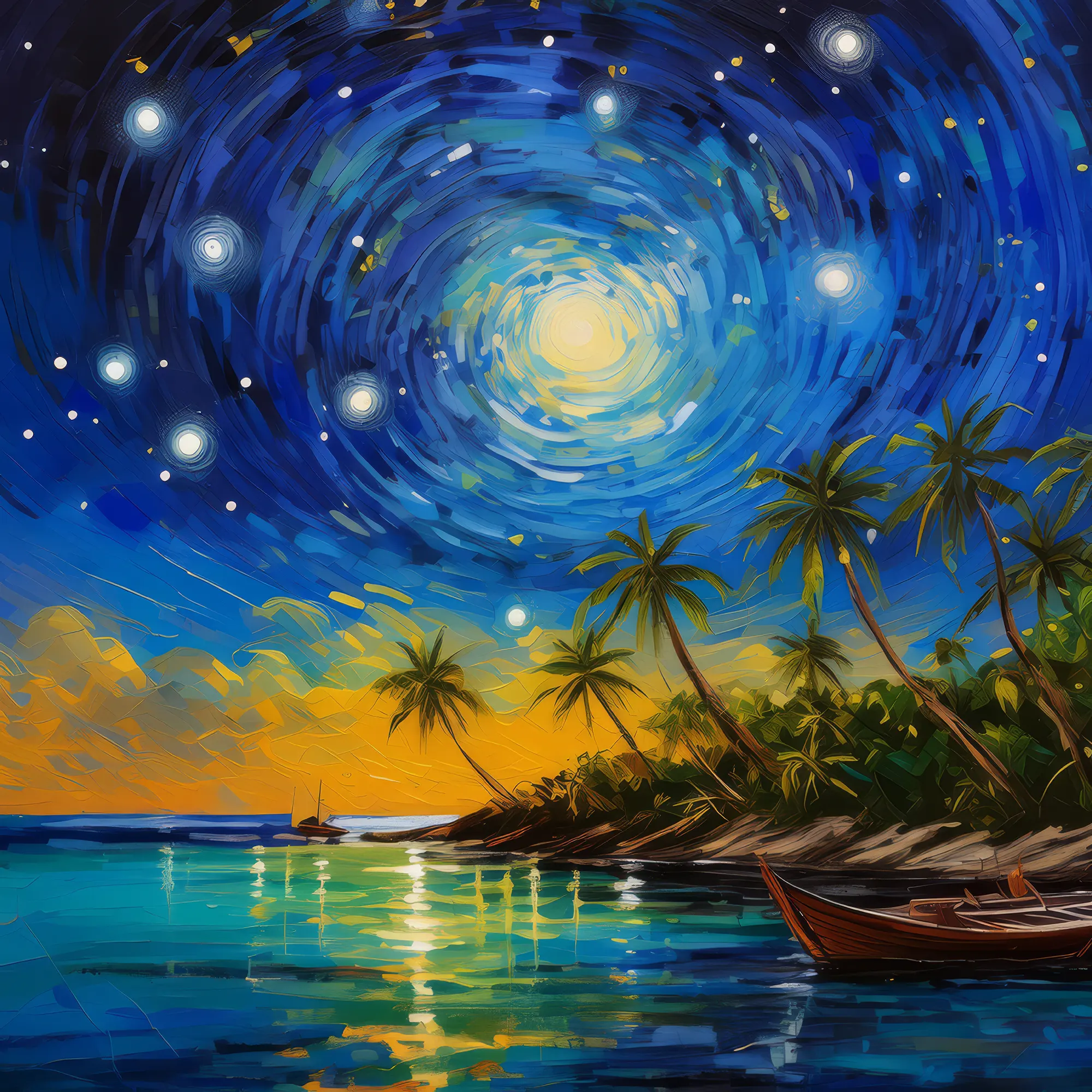 Painting: Nighttime Atoll Star Gazing
