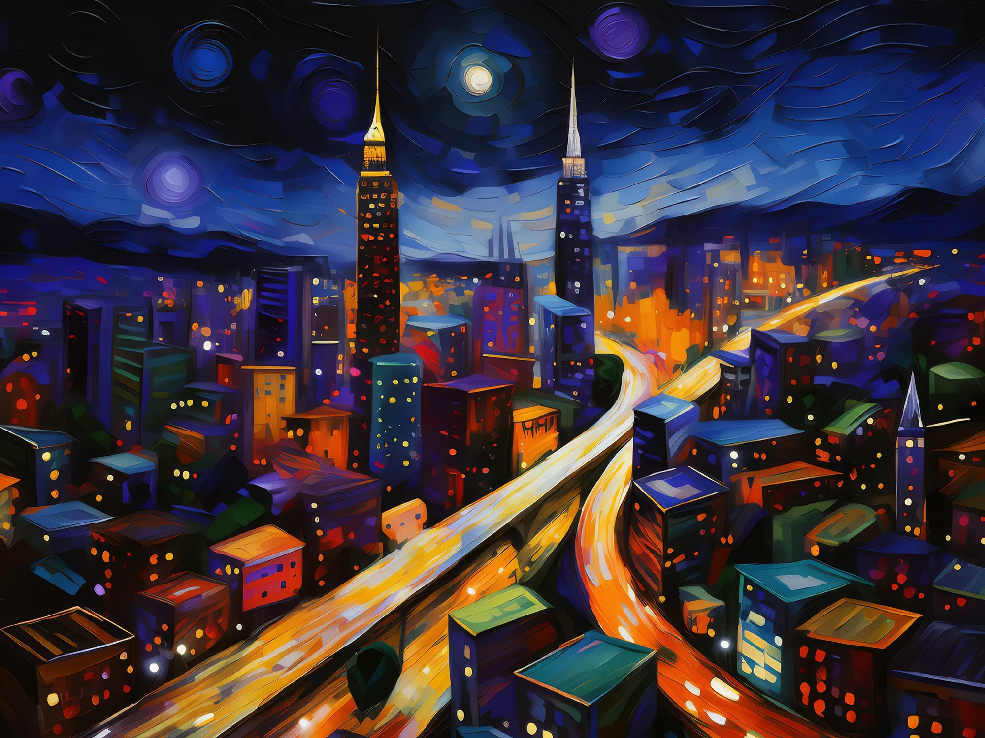 Painting: Nighttime Cityscape