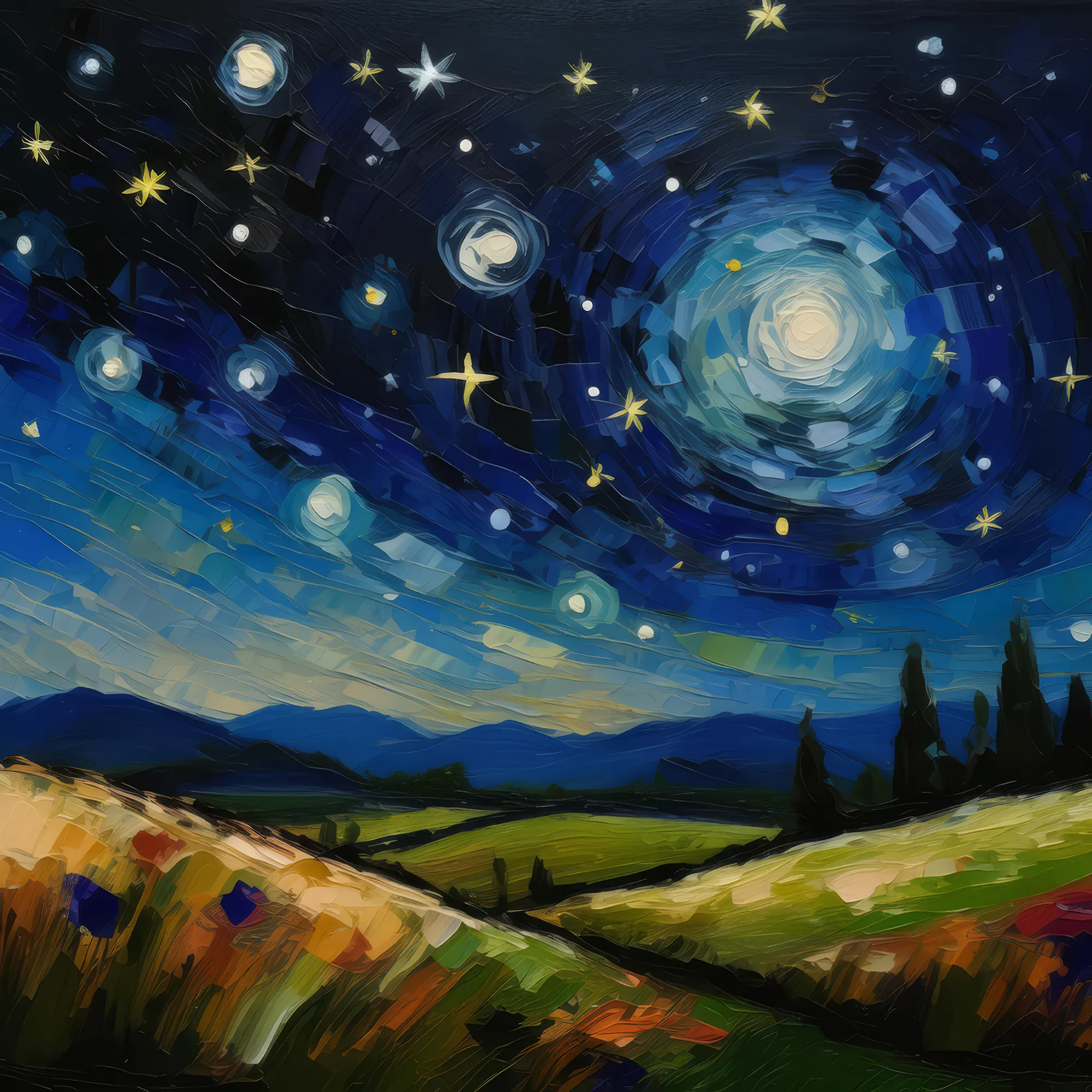 Painting: Nighttime Stars Above Grassland