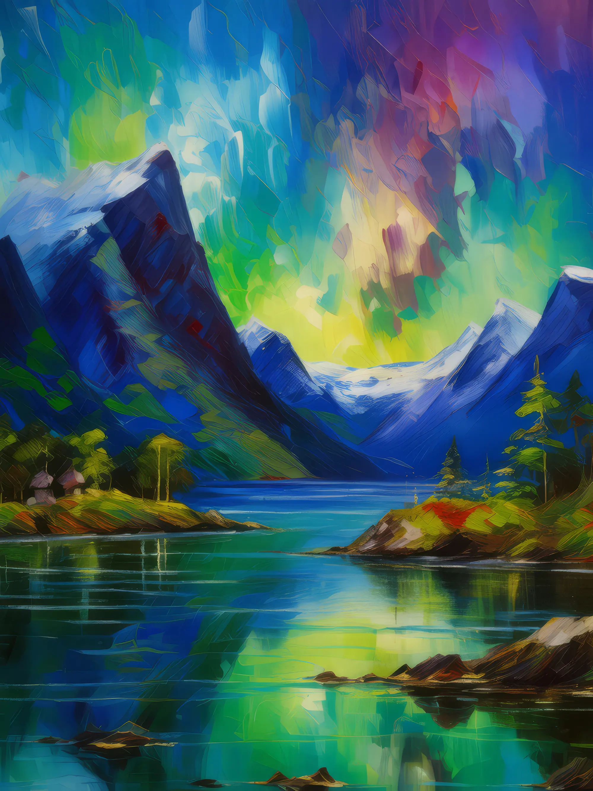 Painting: Northern Lights Over Fjord