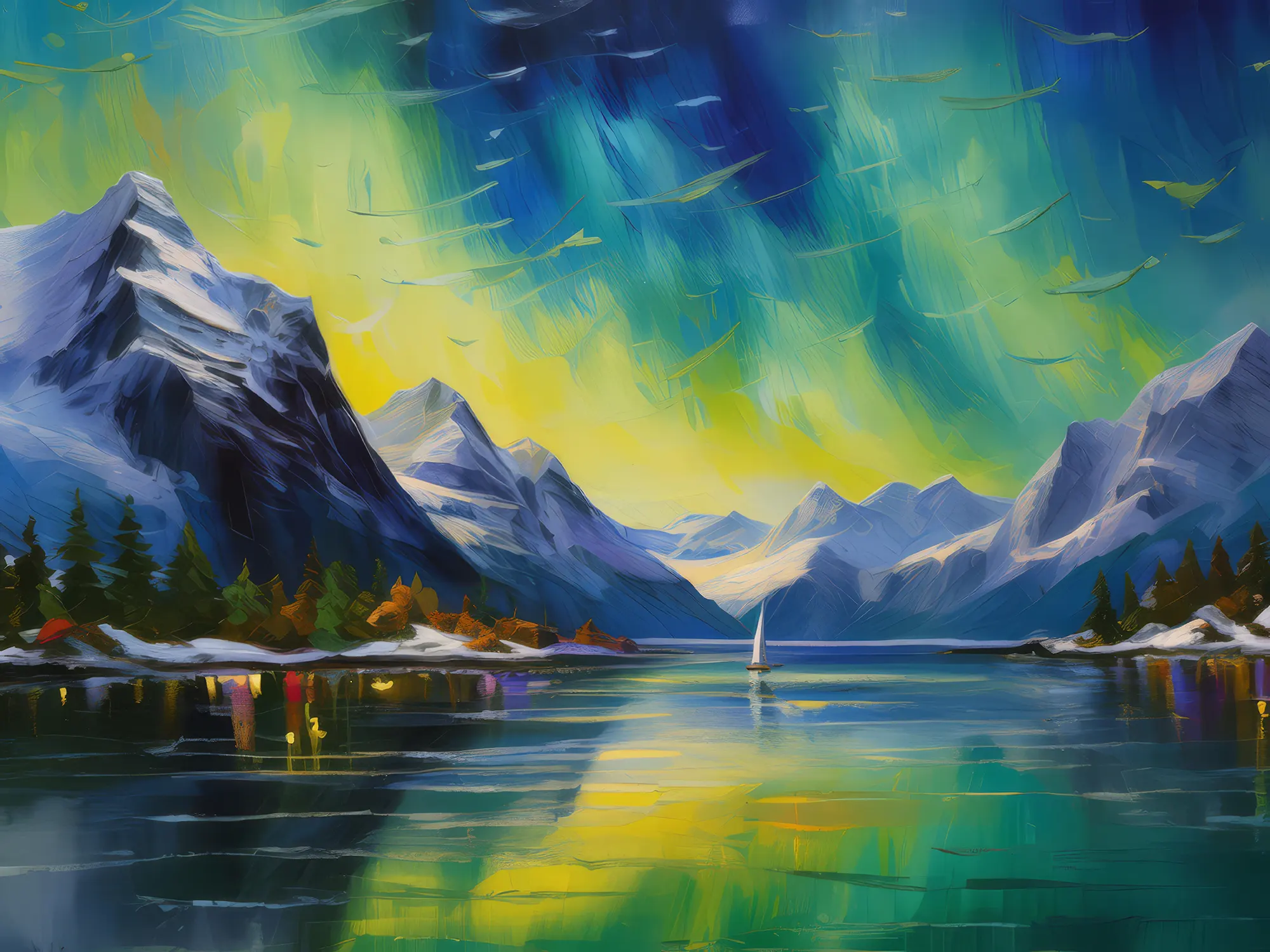 Painting: Northern Lights over the Fjord
