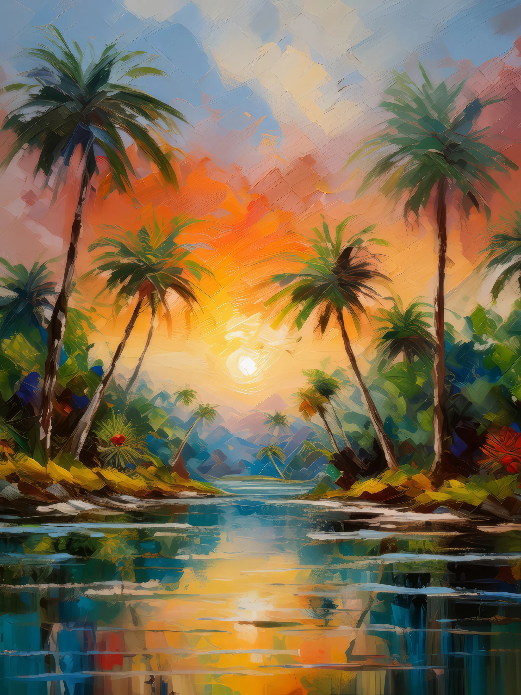 Painting: Oasis Sunset Reflection