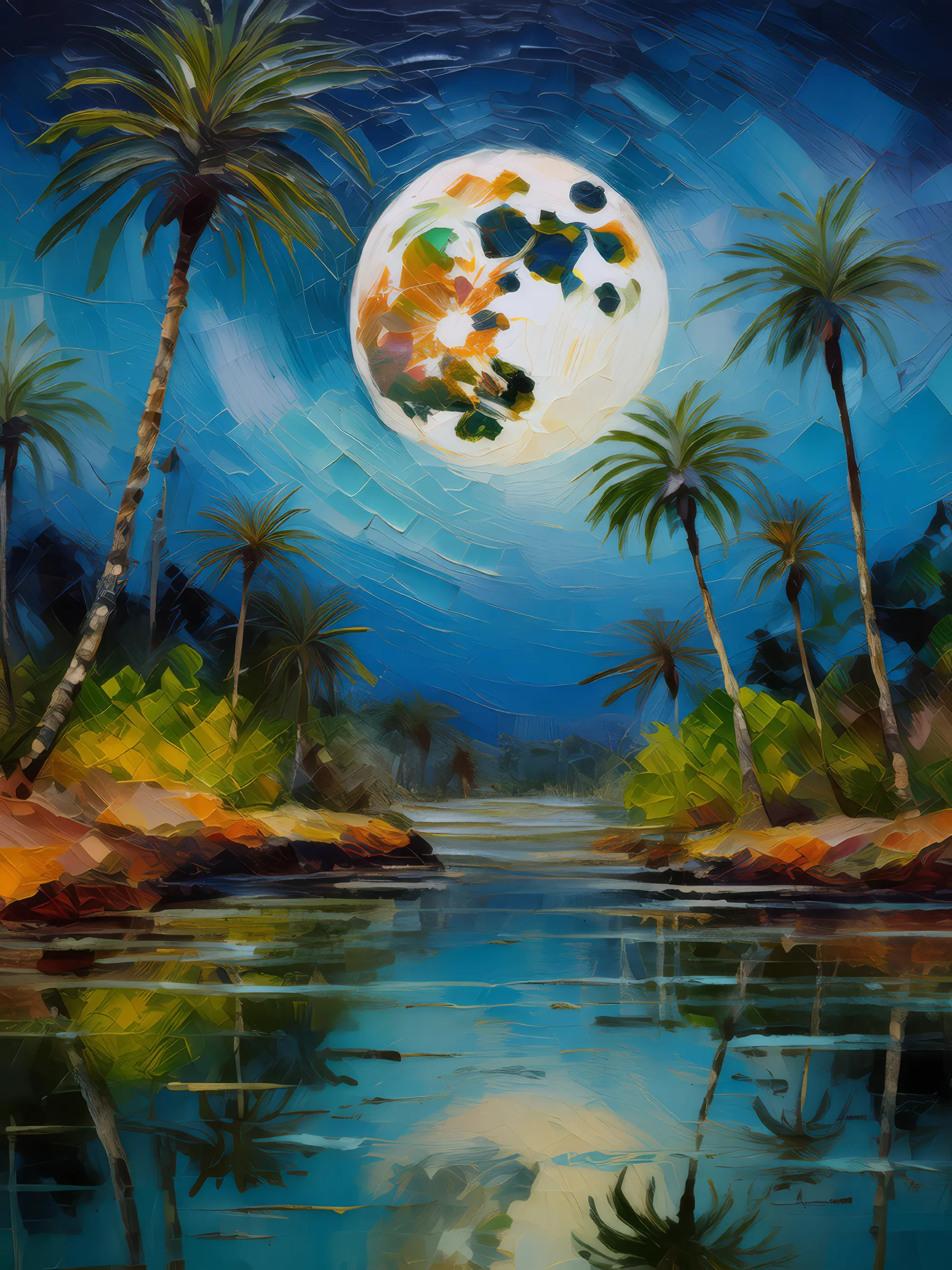 Painting: Oasis Under Moonlight