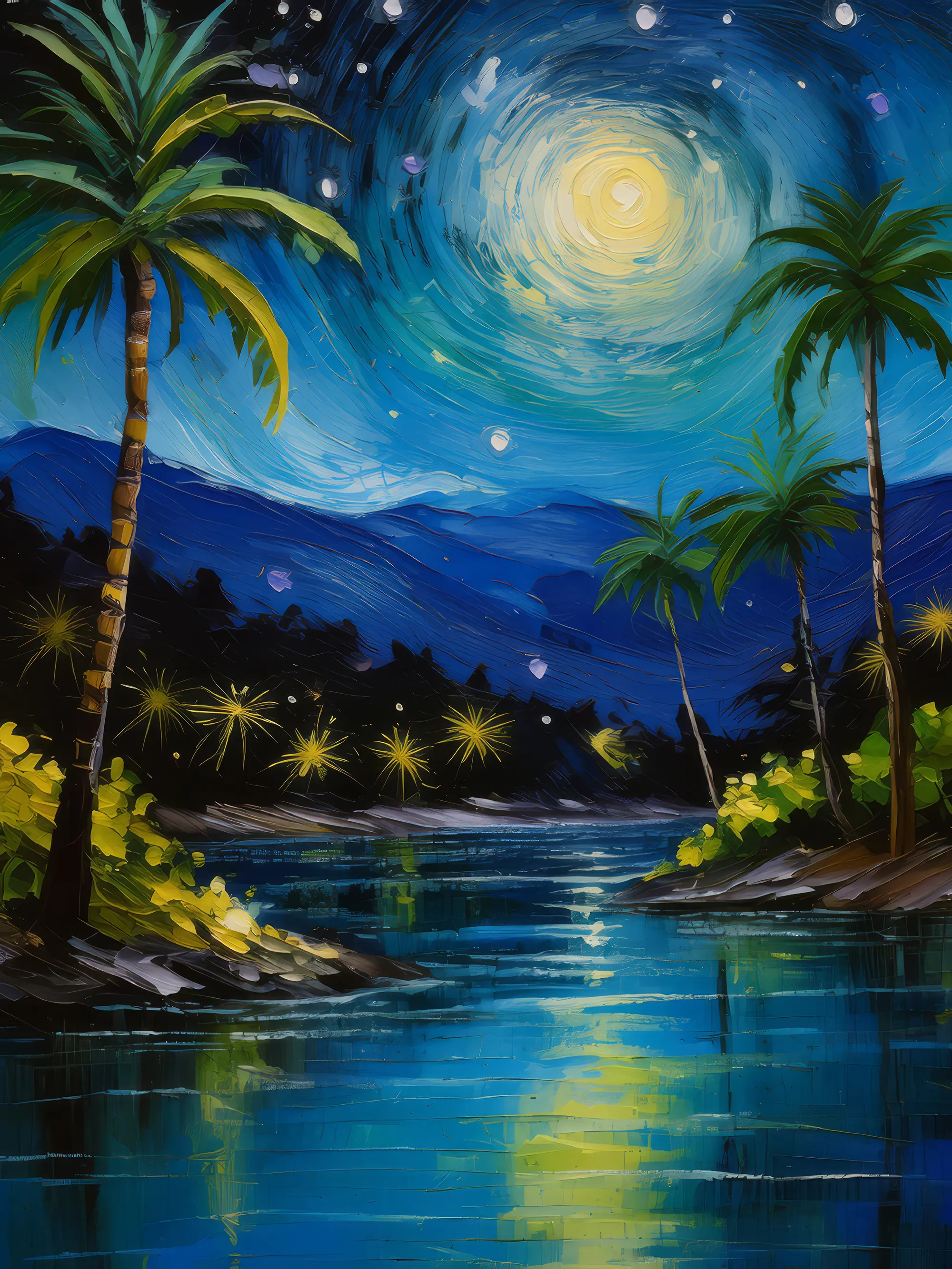 Painting: Oasis Under Starry Sky