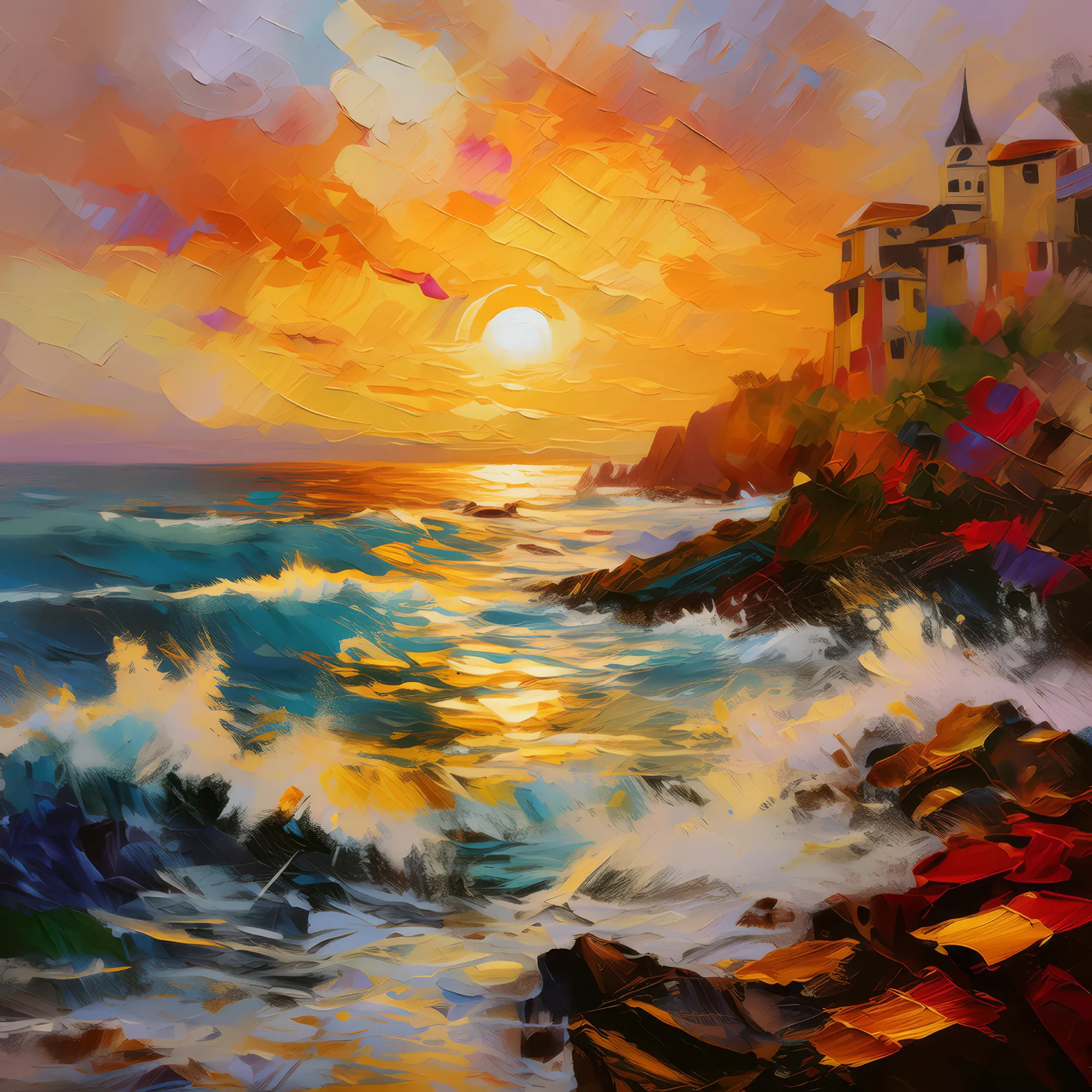 Painting: Ocean Waves at Sunset