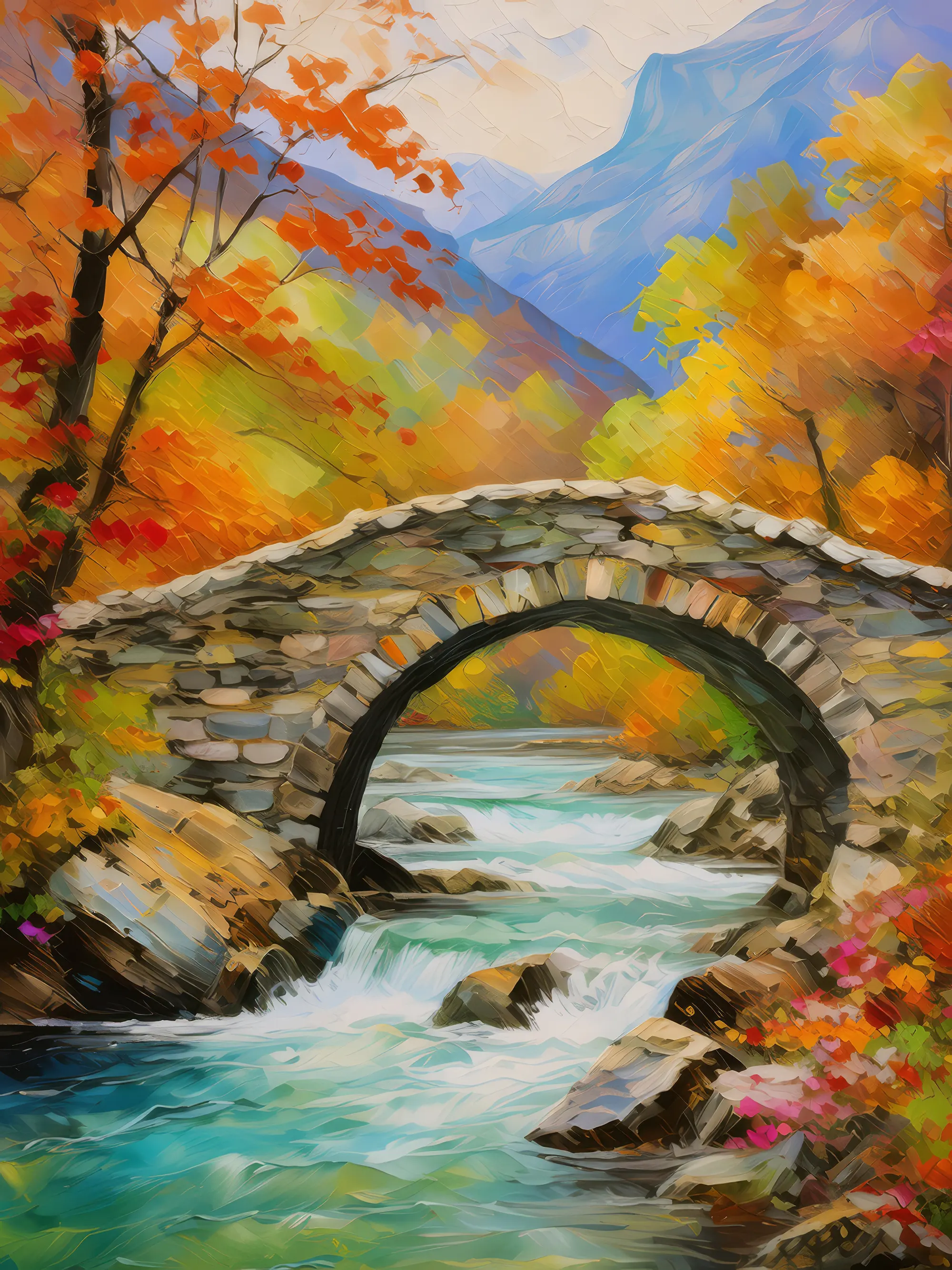 Painting: Old Alpine Stone Bridge