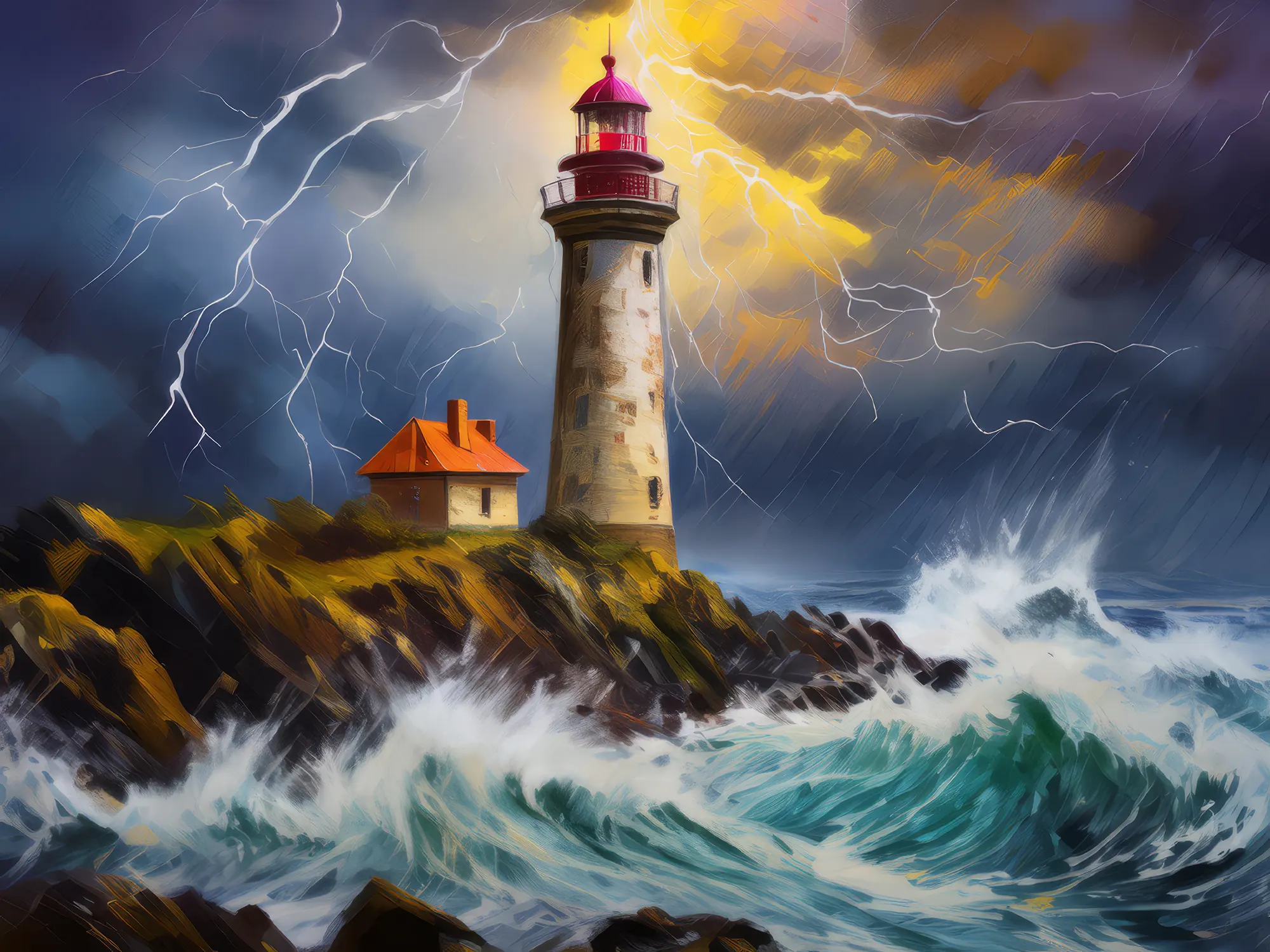 Painting: Old Lighthouse in Storm