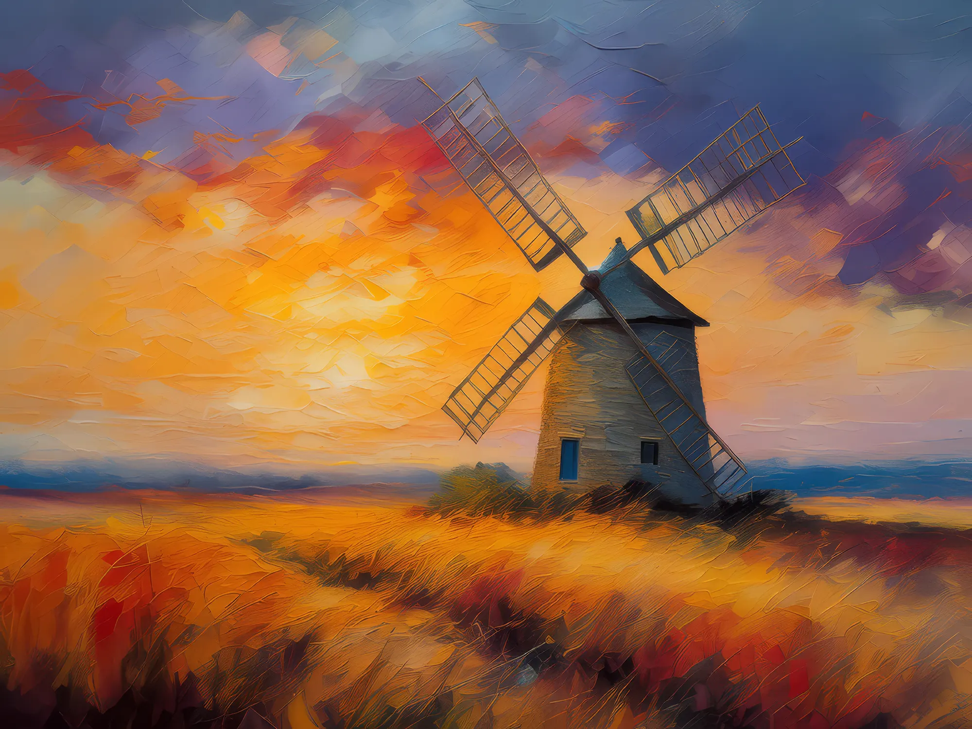 Painting: Old Windmill at Dusk
