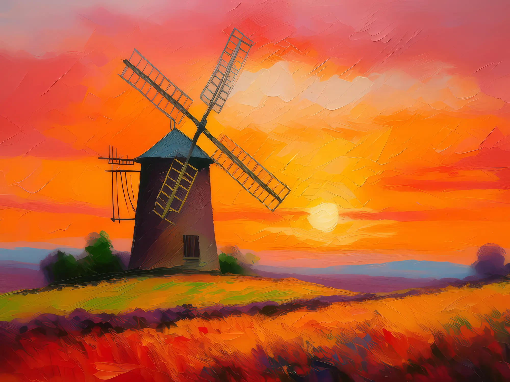 Painting: Old Windmill at Sunset